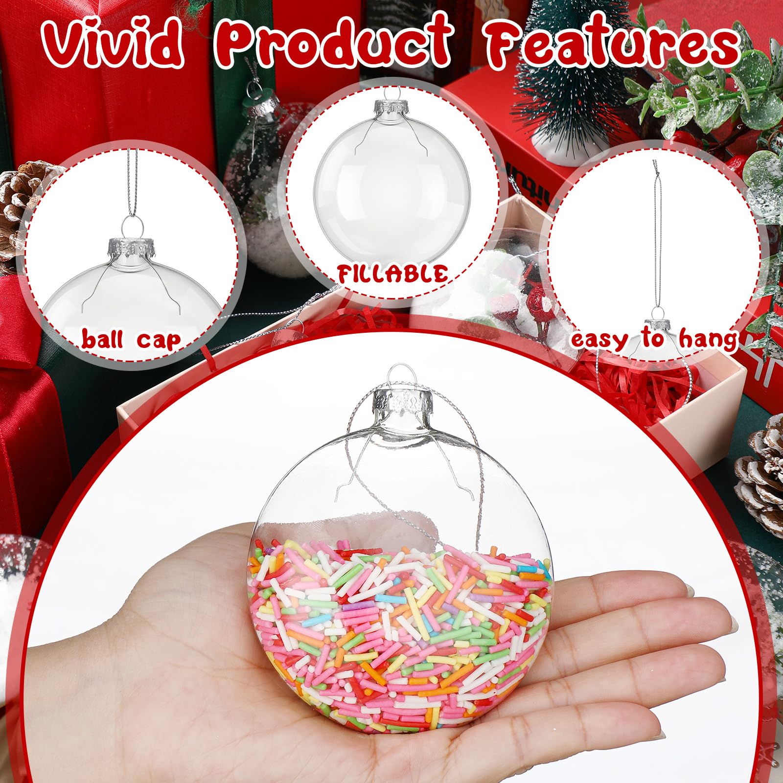 Liliful 24 Pcs Christmas Clear Ornaments Fillable Flat Ball 3.15 Inch for Crafts DIY Ornaments Craft Fillable Glass Ornament Bal