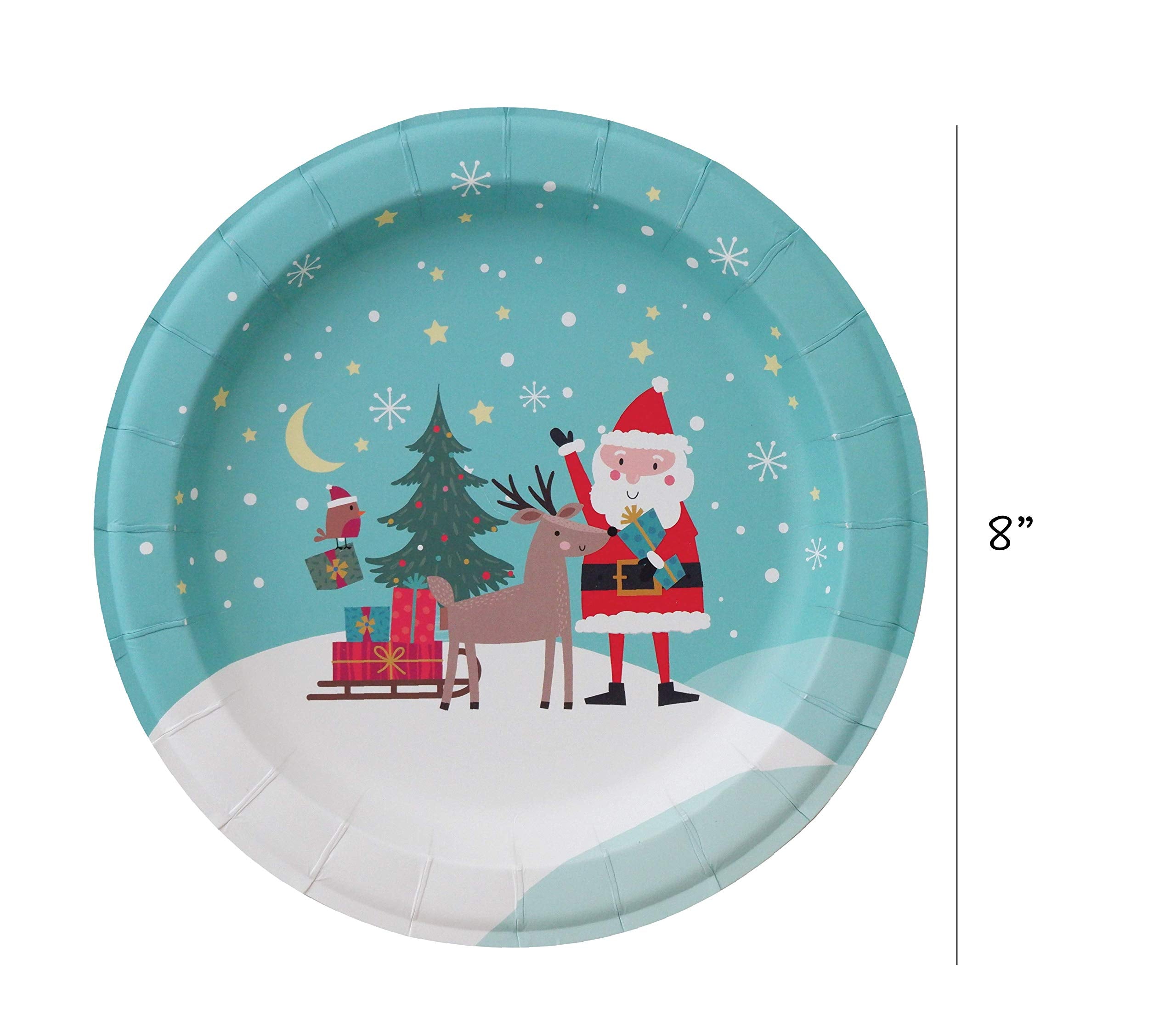 Paper Plates - 60-Count 8'' X 8'' Disposable Christmas Party Supply Dessert Plates In 6 Designs - Reindeer, Santa, Polar Bear, E