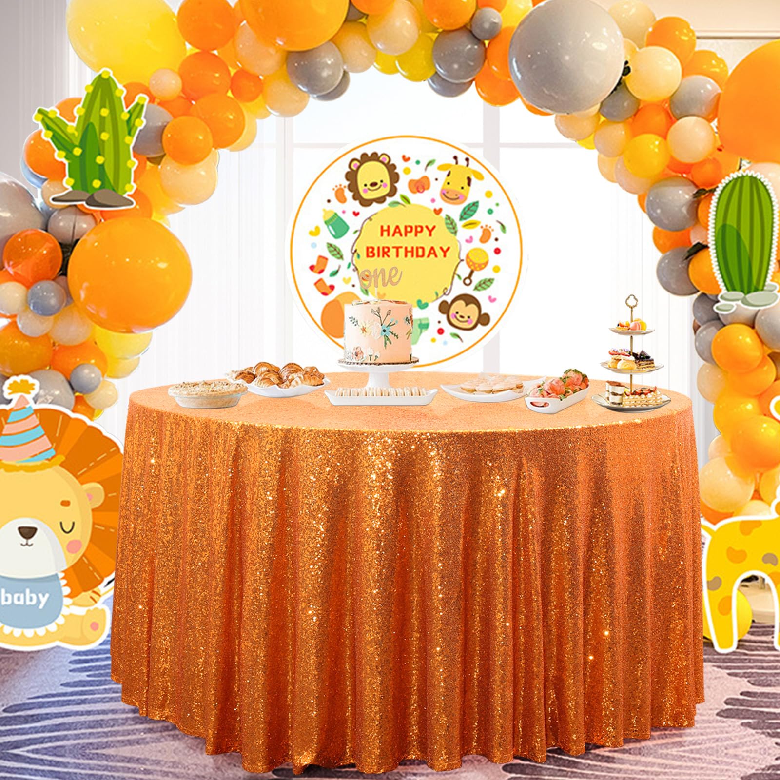Partydelight Sequin Tablecloth 90 Inch Round Orange Tablecloth Glitter Tablecloth For Party Baby Shower Christmas Decorations