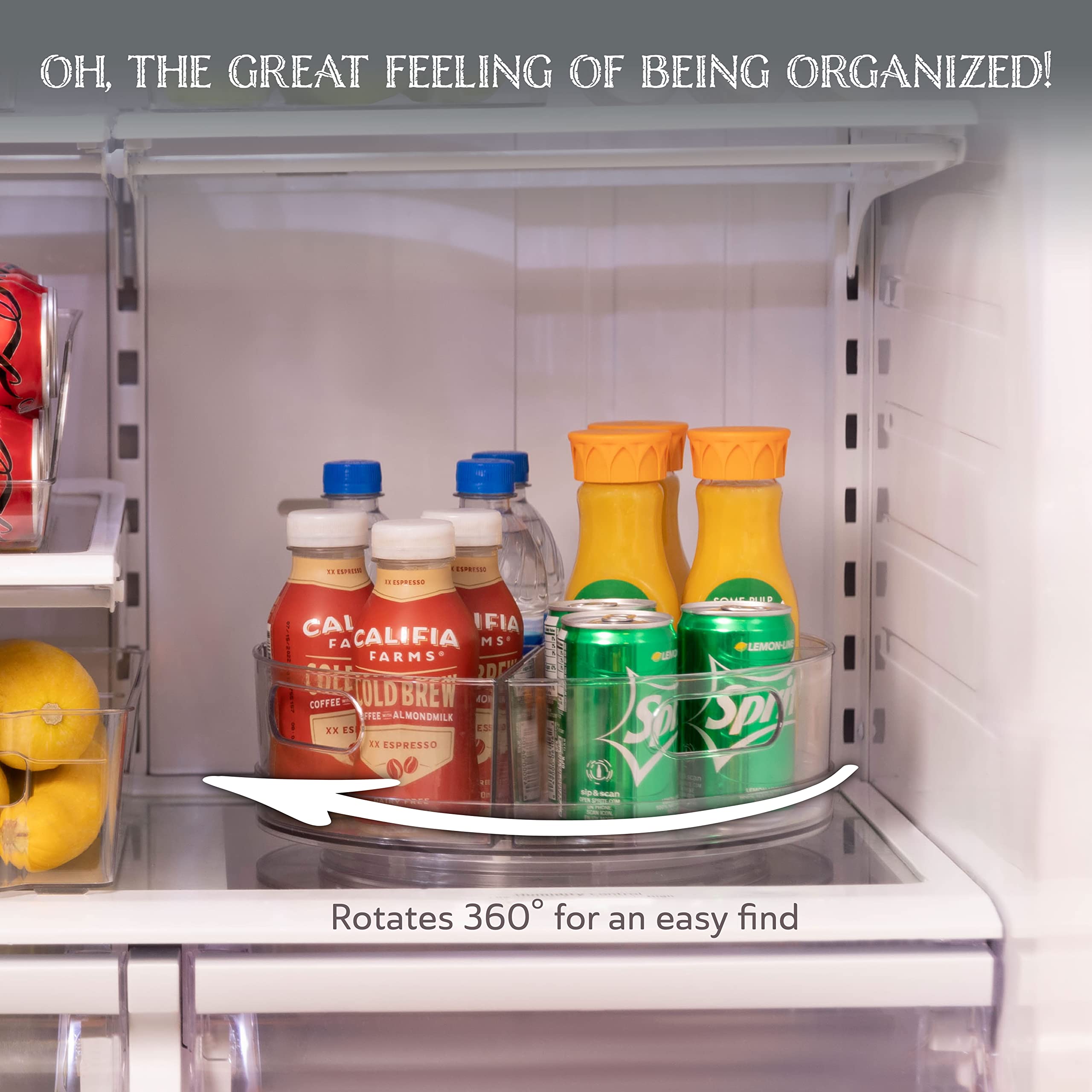 Oizeir Lazy Susan Turntable - Clear Acrylic, Removable Sections, Rotates 360 Degrees. Easily Organize Your Fridge, Cabinet Or Co