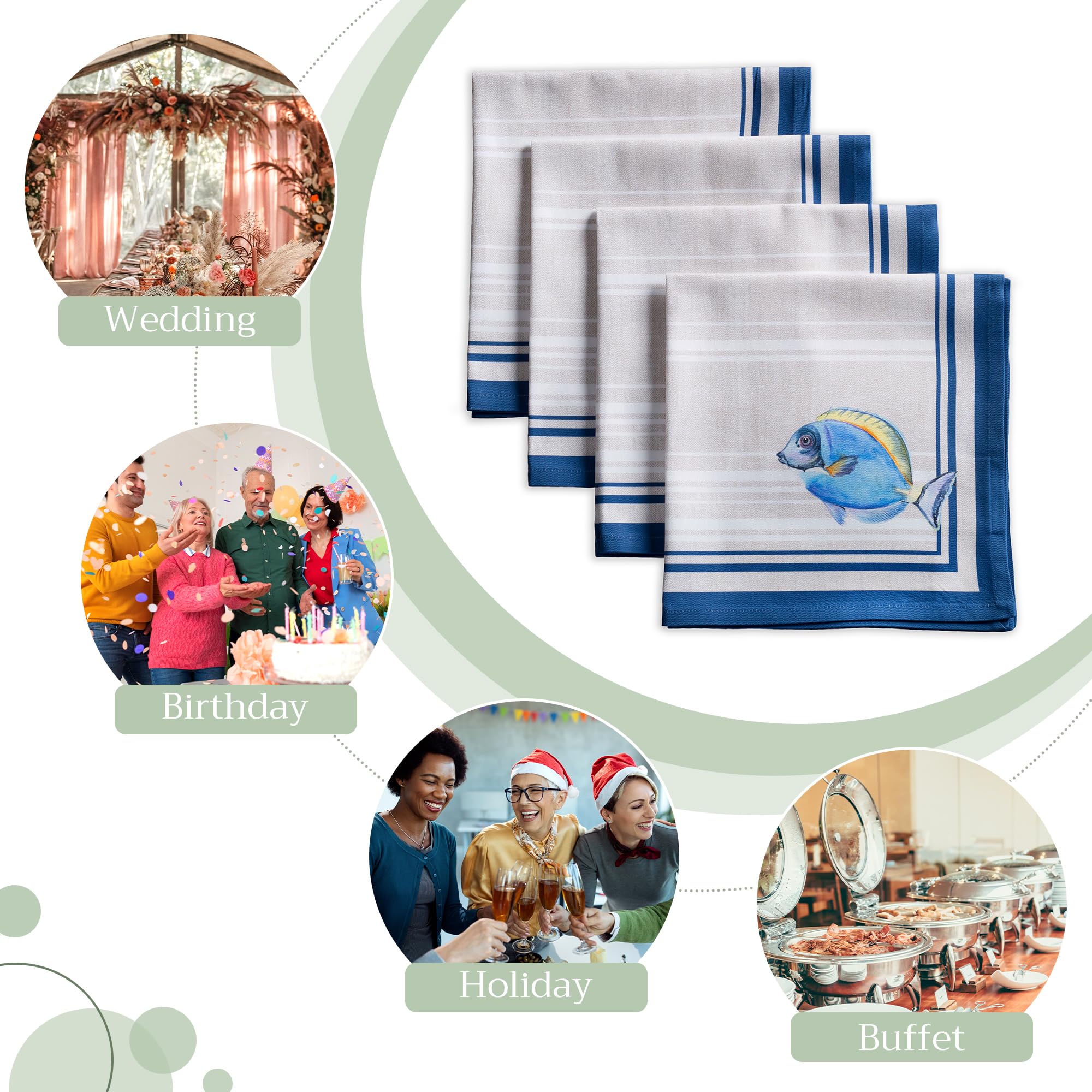 Maison d' Hermine Napkins 100% Cotton Set of 4 Decorative Napkin Washable Cloth Napkins for Gifts  Home  Wedding  Restaurant  Buffet Party & Camping  Poisson - Spring/Summer (20?x20?)
