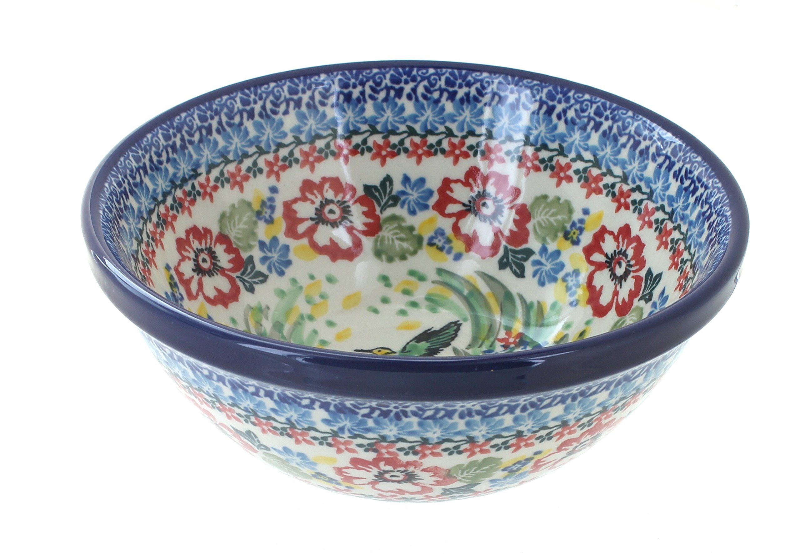 Blue Rose Polish Pottery Hummingbird Cereal/Soup Bowl