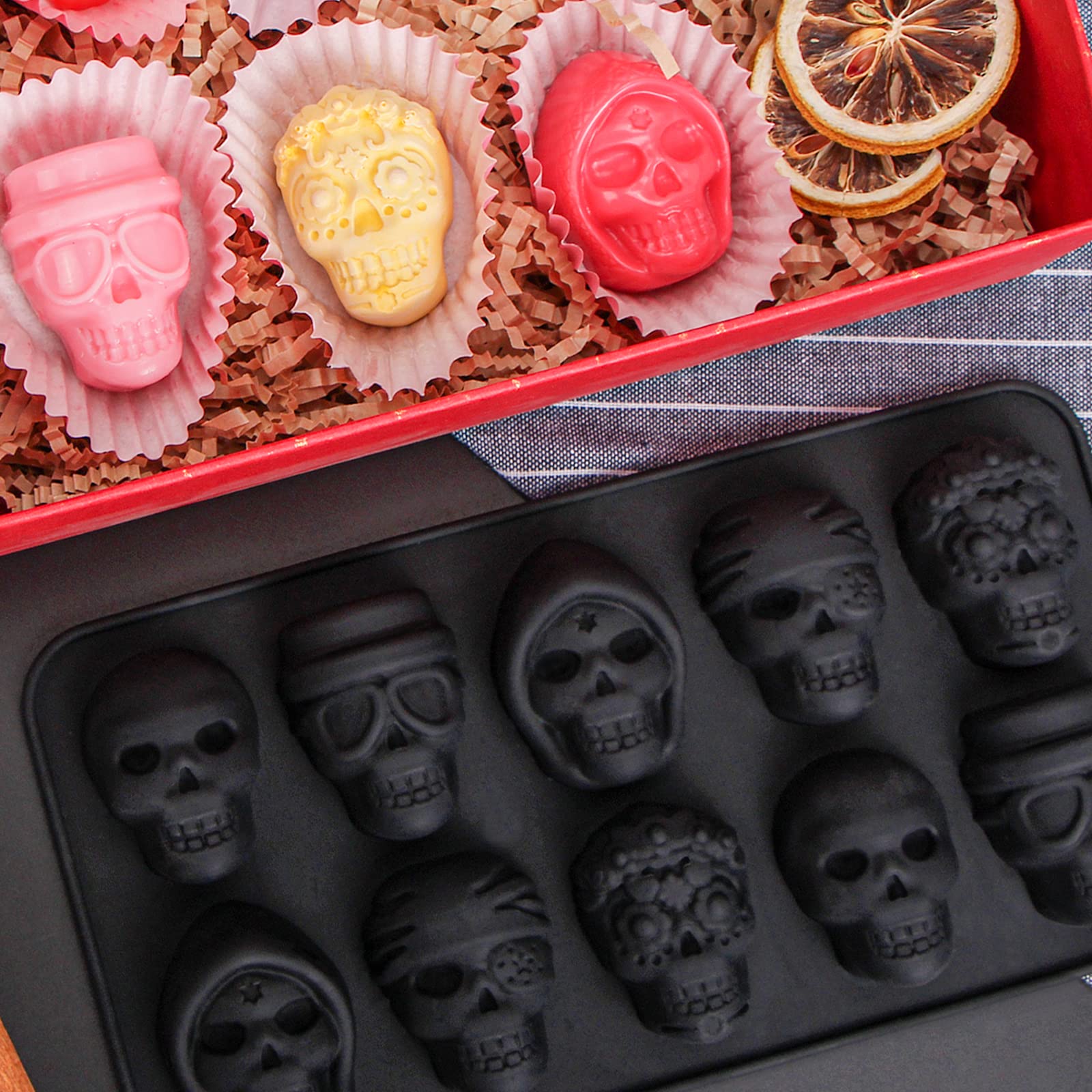 Webake Skull Chocolate Mold With 5 Different Shapes, Silicone Skeleton Mold For Halloween Chocolate, Candy, Jello, Ice, Cube, Tr
