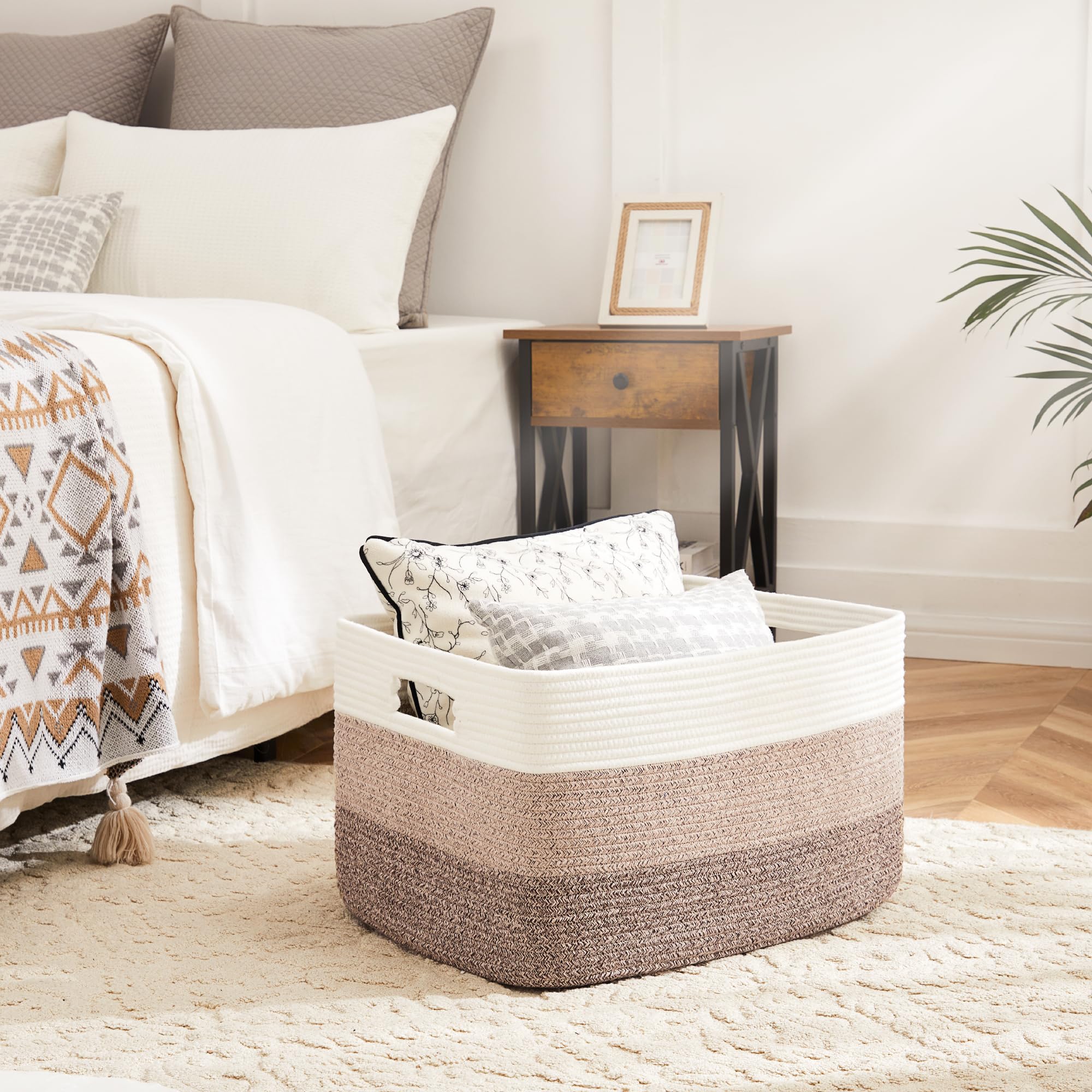 Artfeel Blanket Basket,Rectangle Woven Baskets For Storage,100L Laundry Basket For Decorative Nursery Blanket,Toys,Dirty Clothes