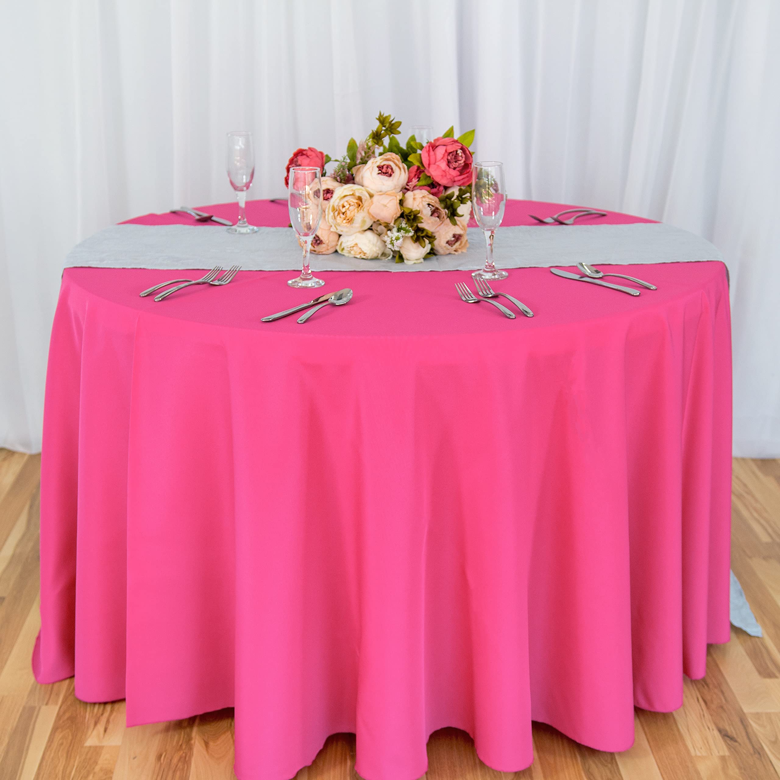 Linentablecloth 108-Inch Round Polyester Tablecloth Fuchsia