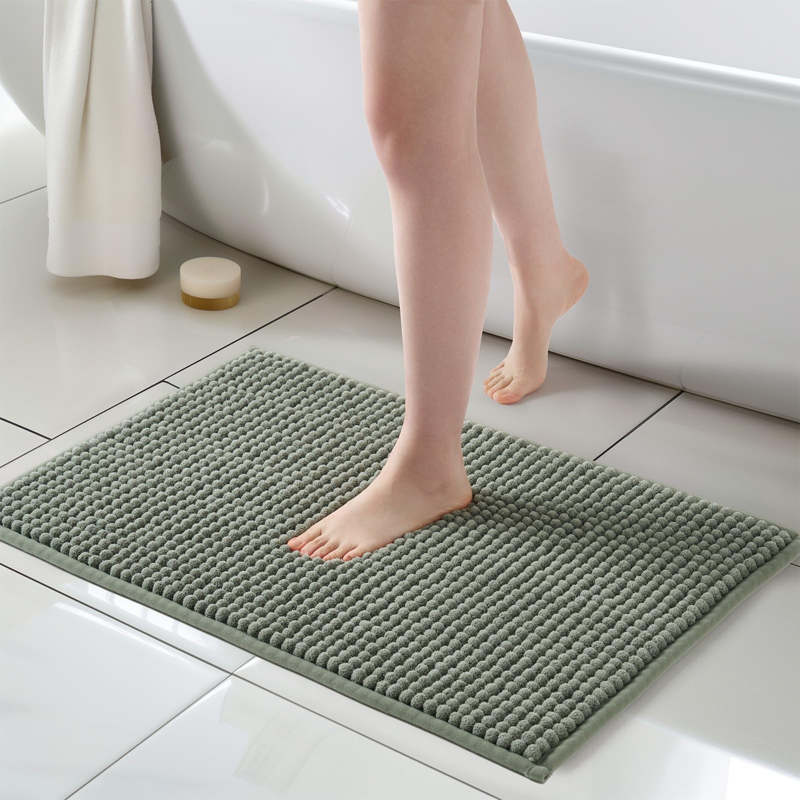 Freshmint Thick Chunky Chenille Bathroom Rugs 20''X32'', Non Slip Bath Mat For Bathroom Floor, Soft Bathroom Decor Accessories,