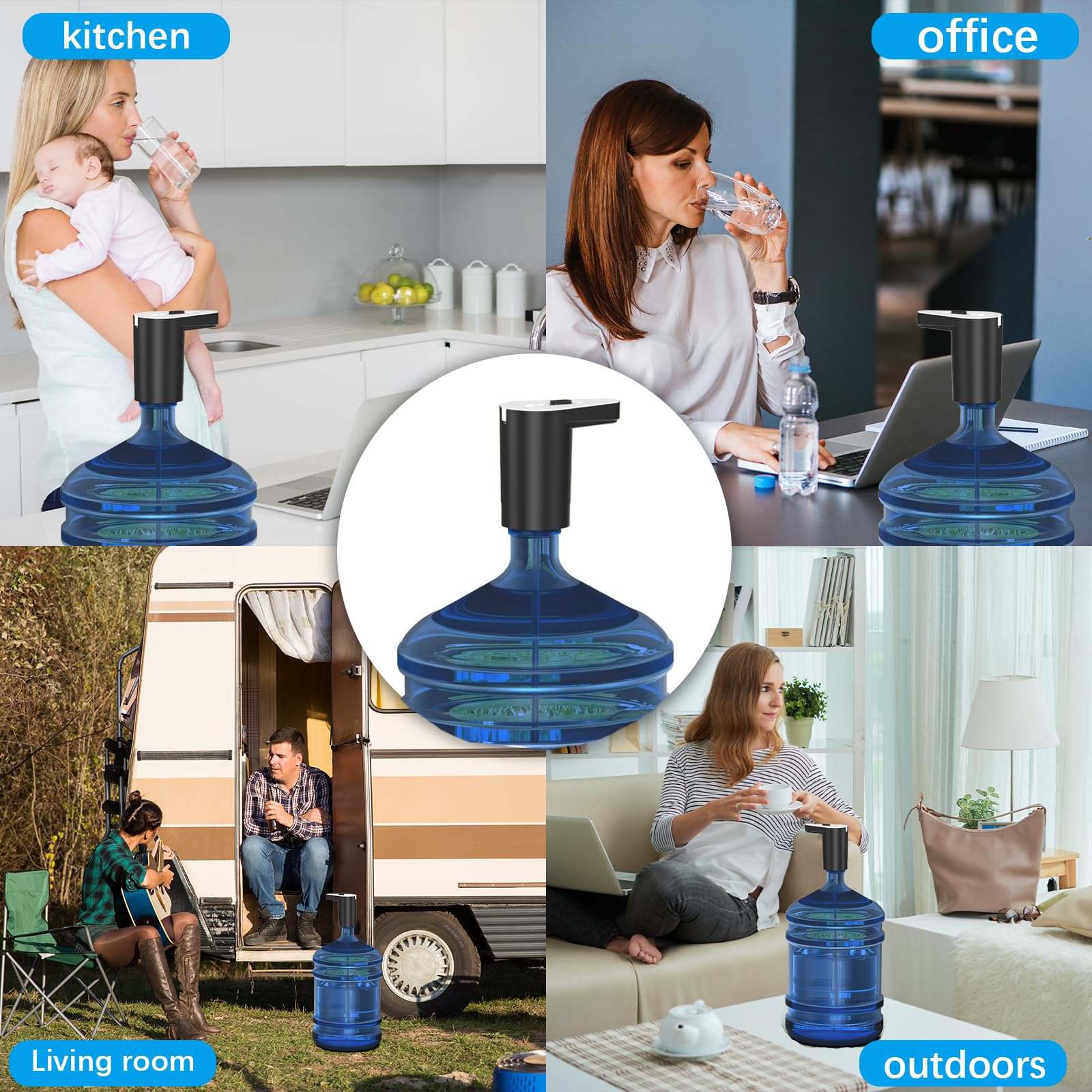Water Dispenser Bottle For 5 Gallon, Automatic Drinking Water Pump, Manual Straight Plug Button, Usb Charging With Jug Cap, Pand