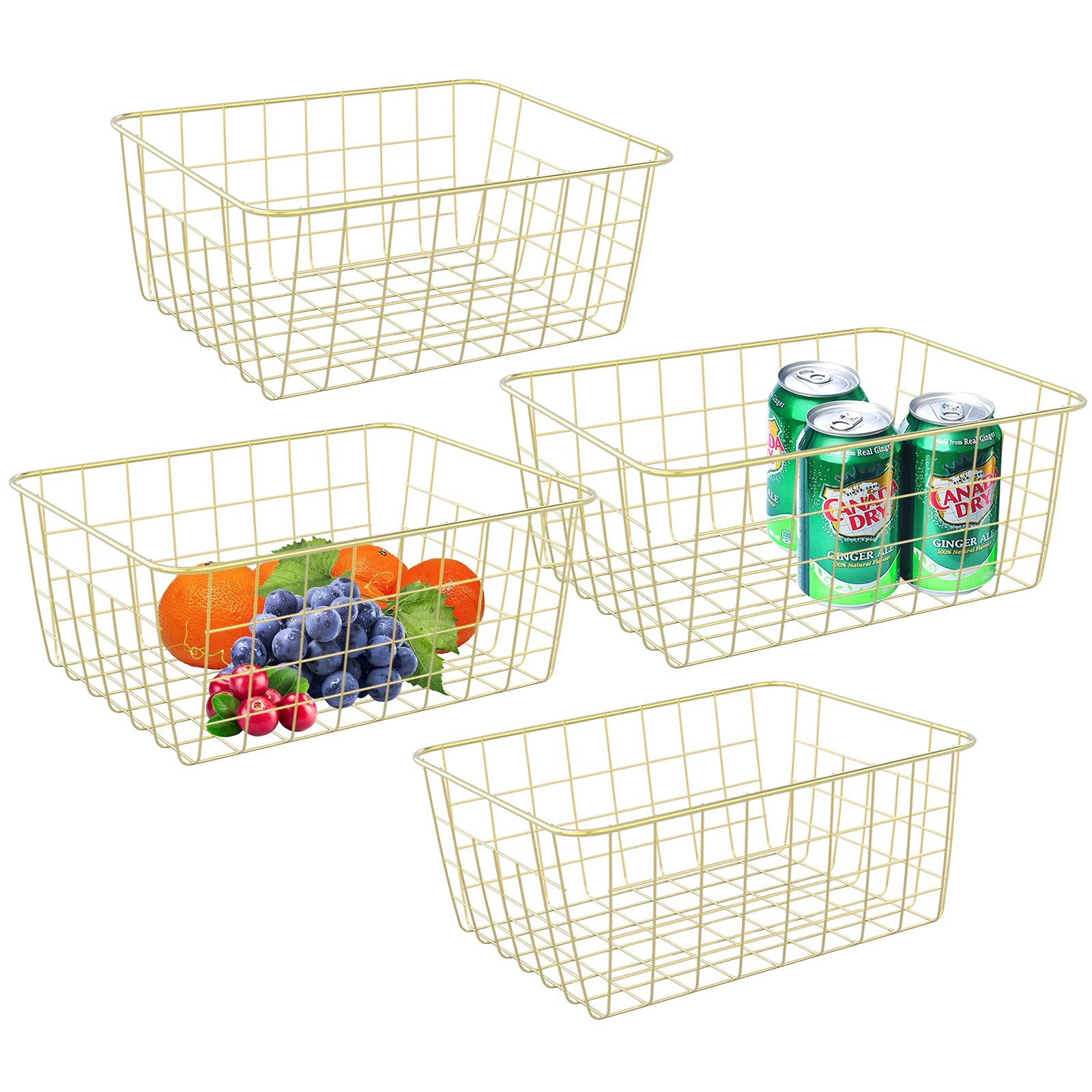 Gold Wire Baskets For Organizing, Metal Storage Baskets With Handles, Sturdiness Small Wire Storage Basket Organizer Bins For Pa