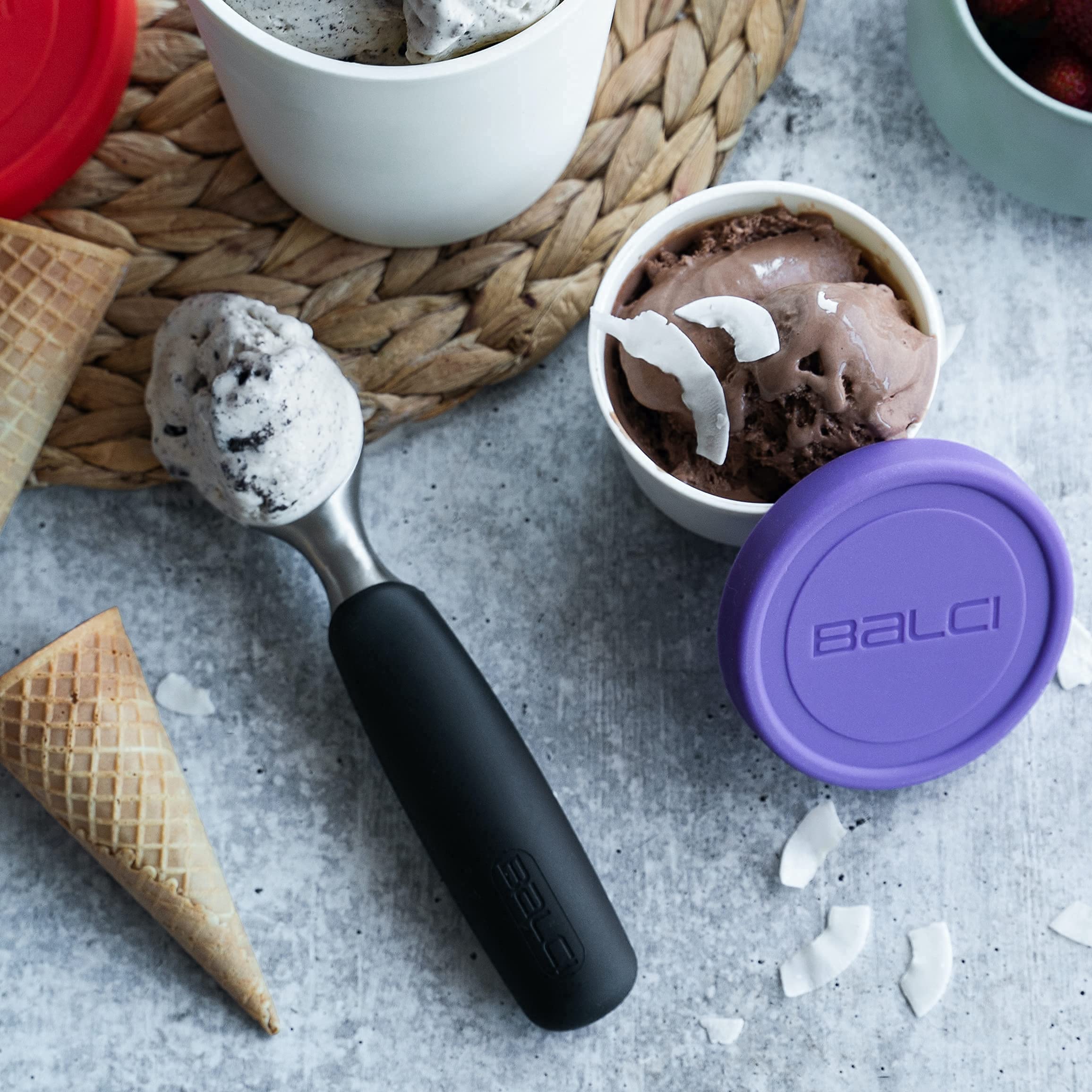 Balci - 8Oz Mini Ice Cream Containers With Silicone Lids (Set Of 4) - Freezer Food Storage Containers, Reusable, Leakproof, For