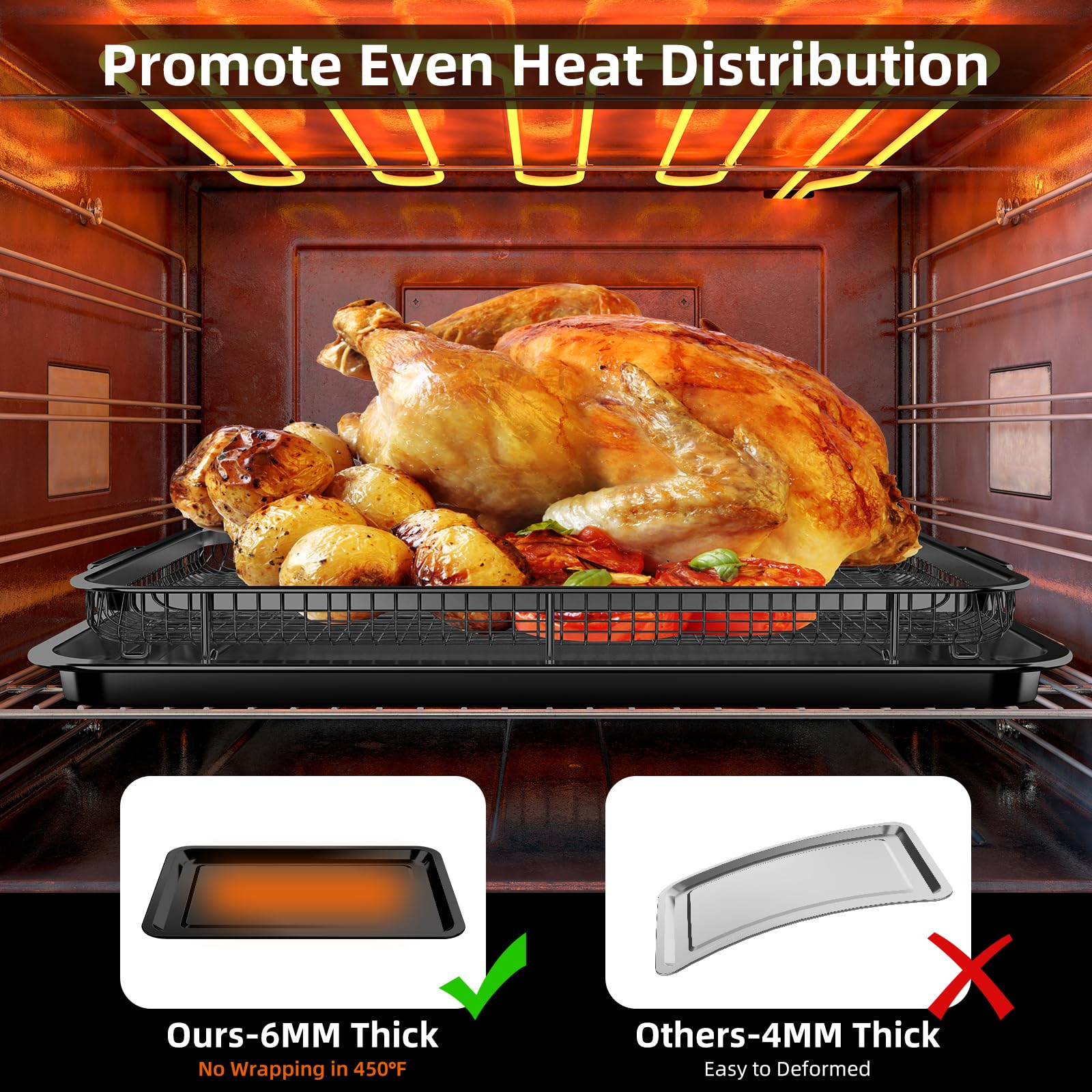 Air Fryer Basket For Oven, Openice 18.6'' X 12.8'' Air Fryer Basket And Tray Set, Extra Large Stainless Steel Air Fryer Pan Cris