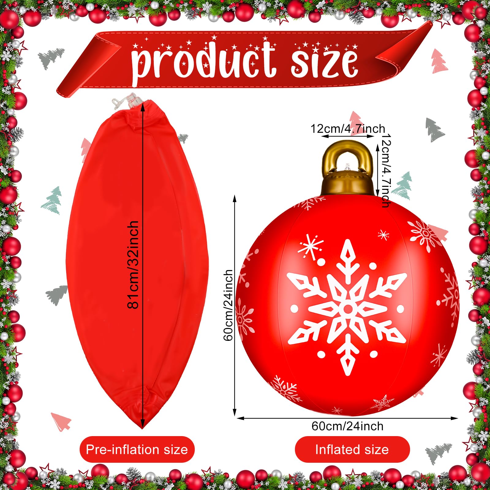 Jetec 32 Inch Giant PVC Inflatable Christmas Ball Ornaments Large Xmas Blow Ball Decorations Inflatables Outdoor Holiday Decorat