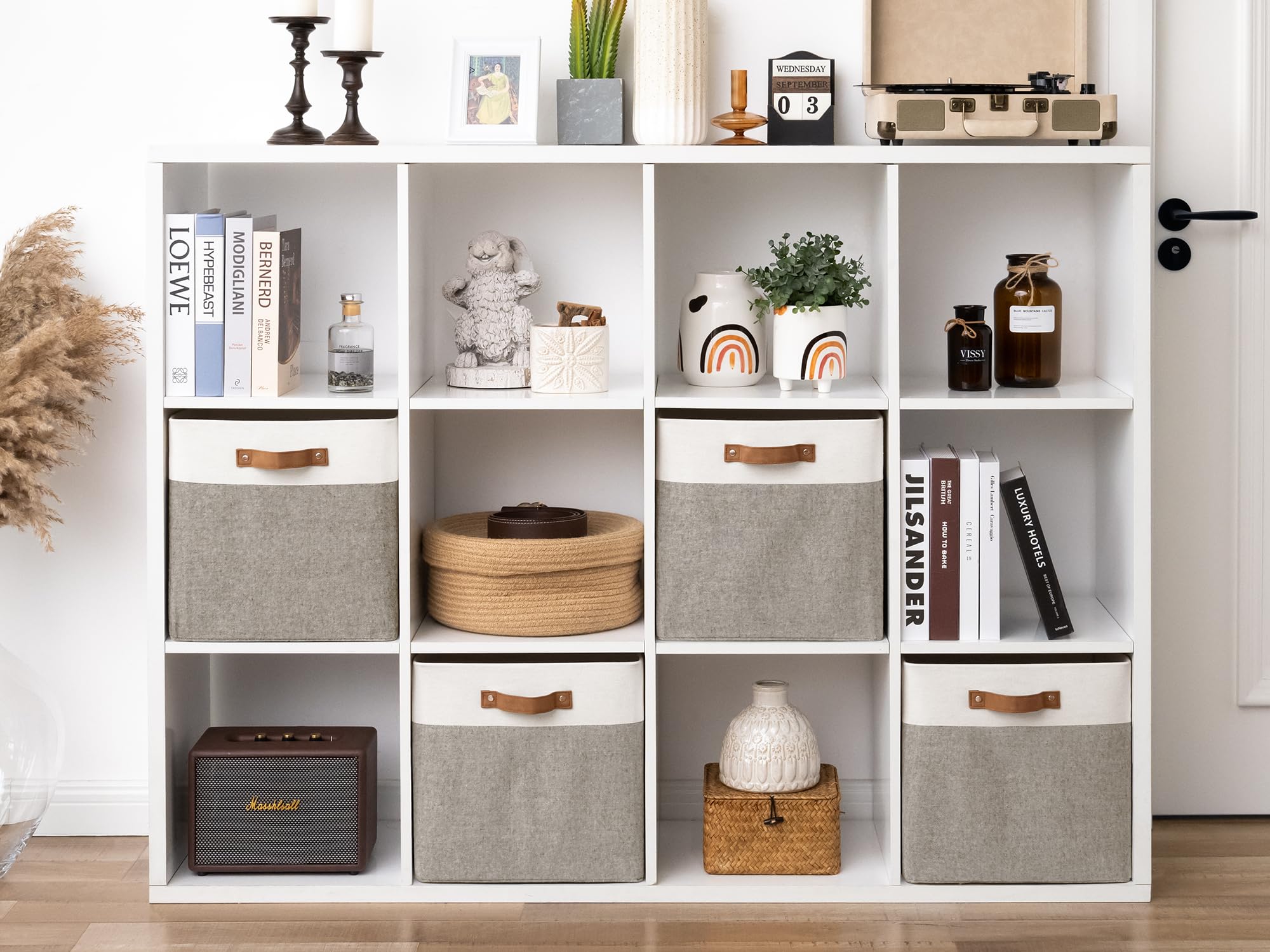 Storageworks 13X13 Storage Cubes, Collapsible Storage Bins Organizer For Closet, Fabric Storage Box With Pu Handles, Brown And W