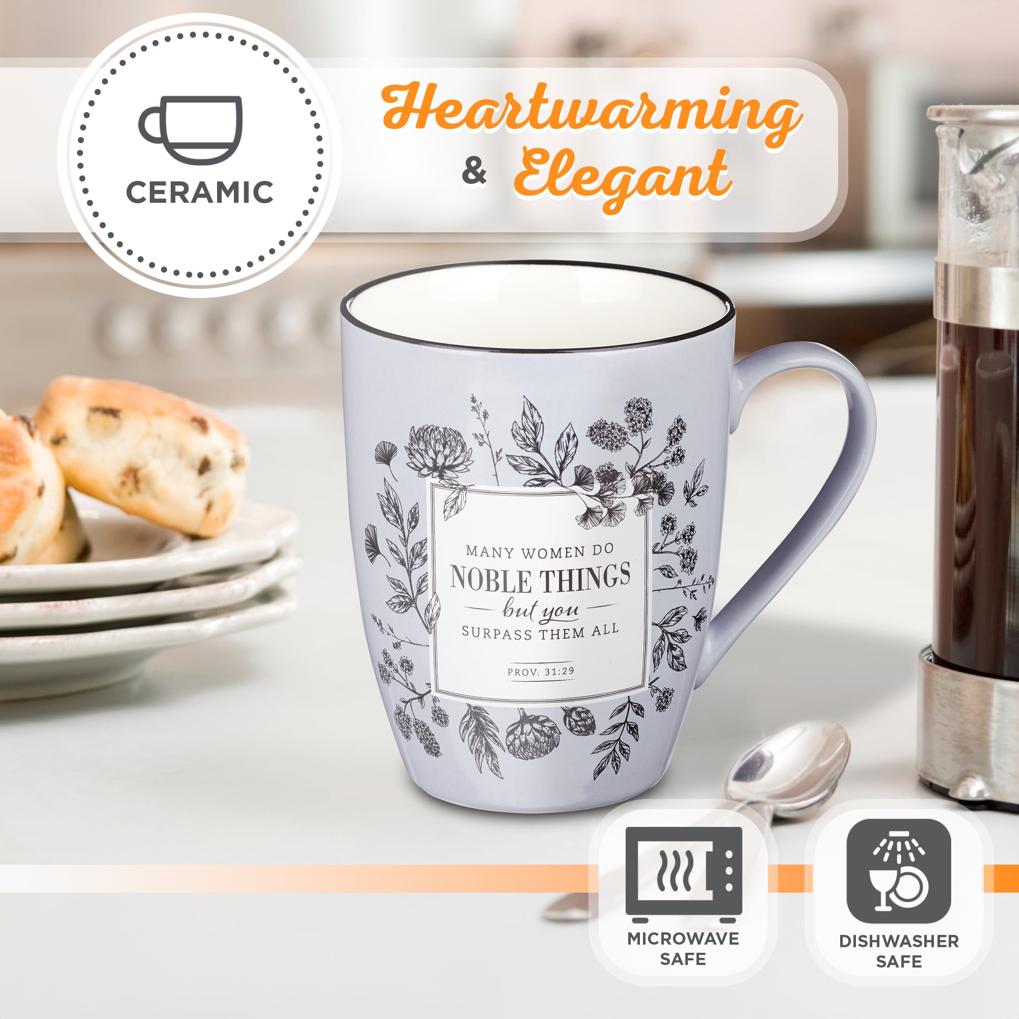 Christian Art Gifts Inspirational Microwave/Dishwasher Safe Coffee & Tea Scripture Mug: Many Women Do Noble Things Encouraging P