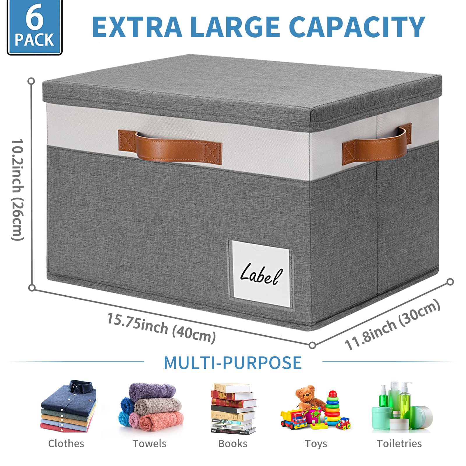Ghvyennttes Extra Large Storage Bins With Lids 6 Pack, Foldable Fabric Storage Boxes With Lids And 3 Leather Handles, Storage Ba