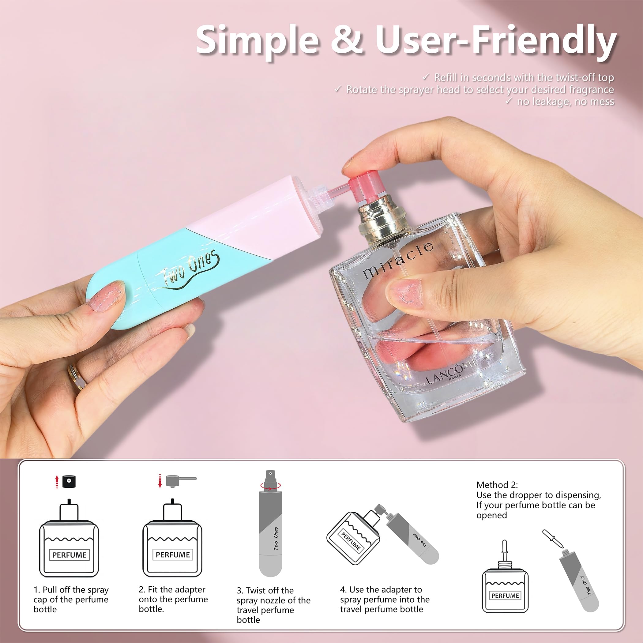 Onrocl Travel Perfume Bottle Refillable - 2 In 1 Dual Sprayer, 5Ml+5Ml Leak-Proof Portable Perfume Atomizer For Women & Men, Per