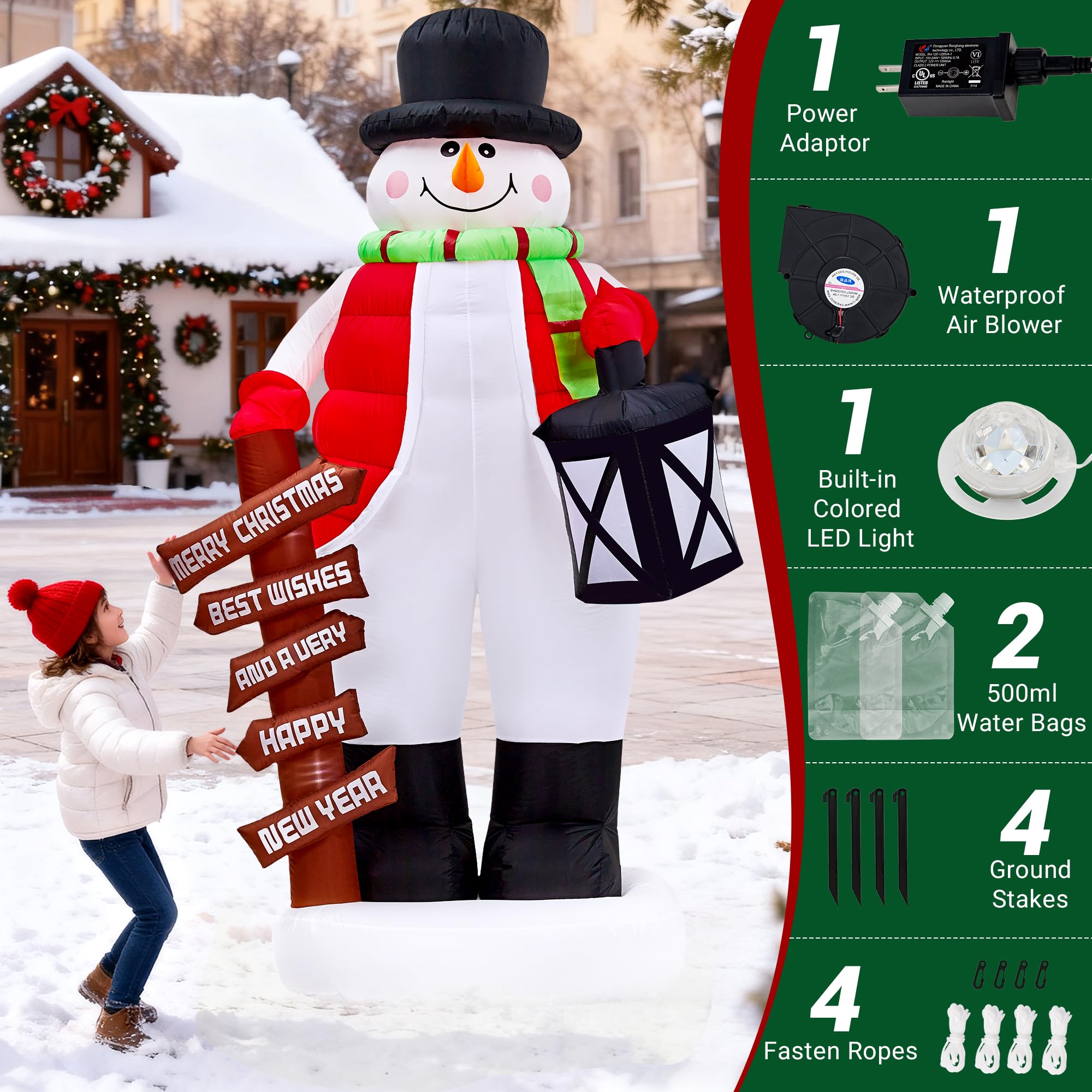 8FT Christmas Inflatable Giant Snowman Outdoor Decorations, Blow Up Snow Man Yard Decor with LED Lights, Magic Hat, Weatherproof