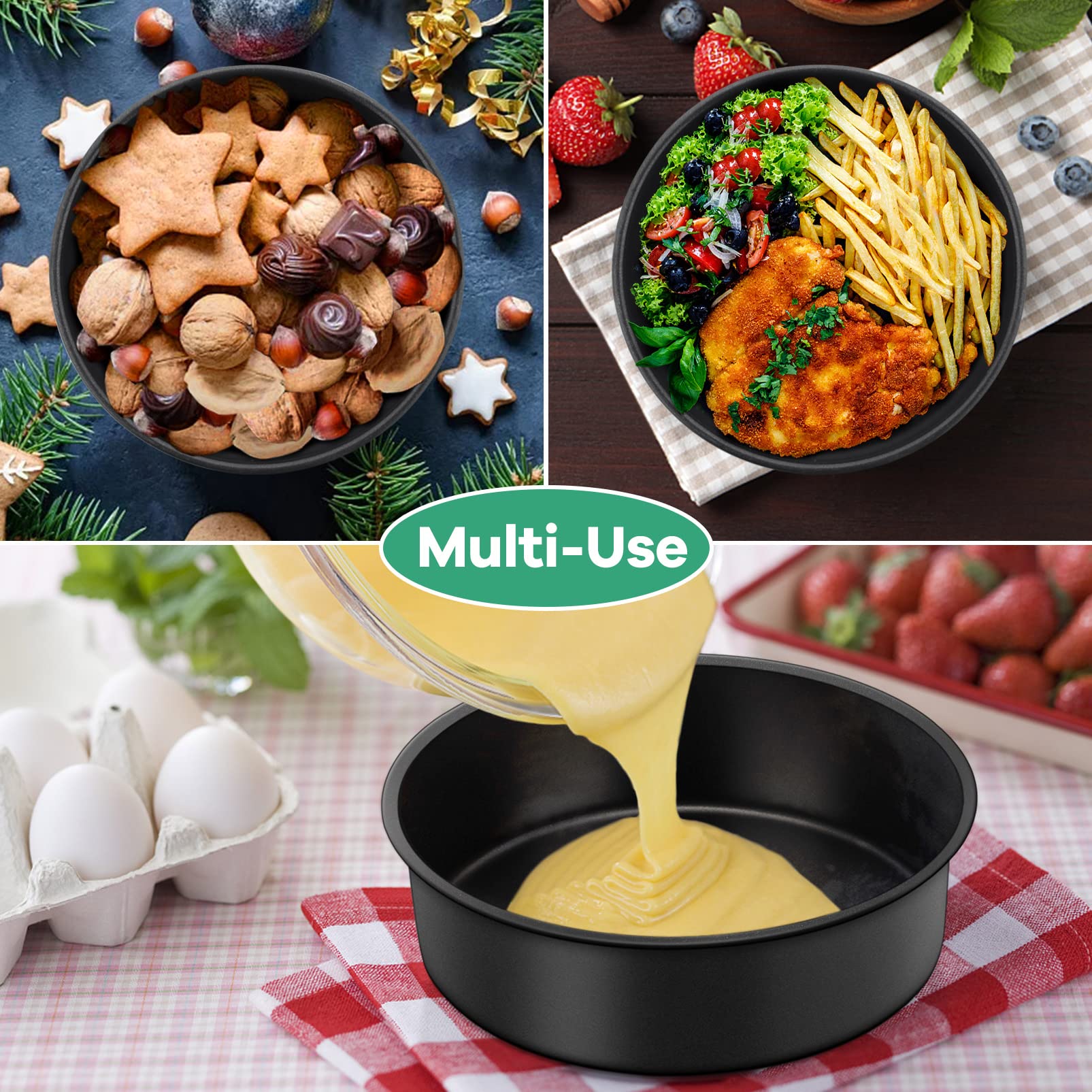Teamfar 6 Inch Cake Pan, Round Baking Layer Cake Pan Set Of 2, With Non-Stick Coating Stainless Steel Core For Birthday, Party,