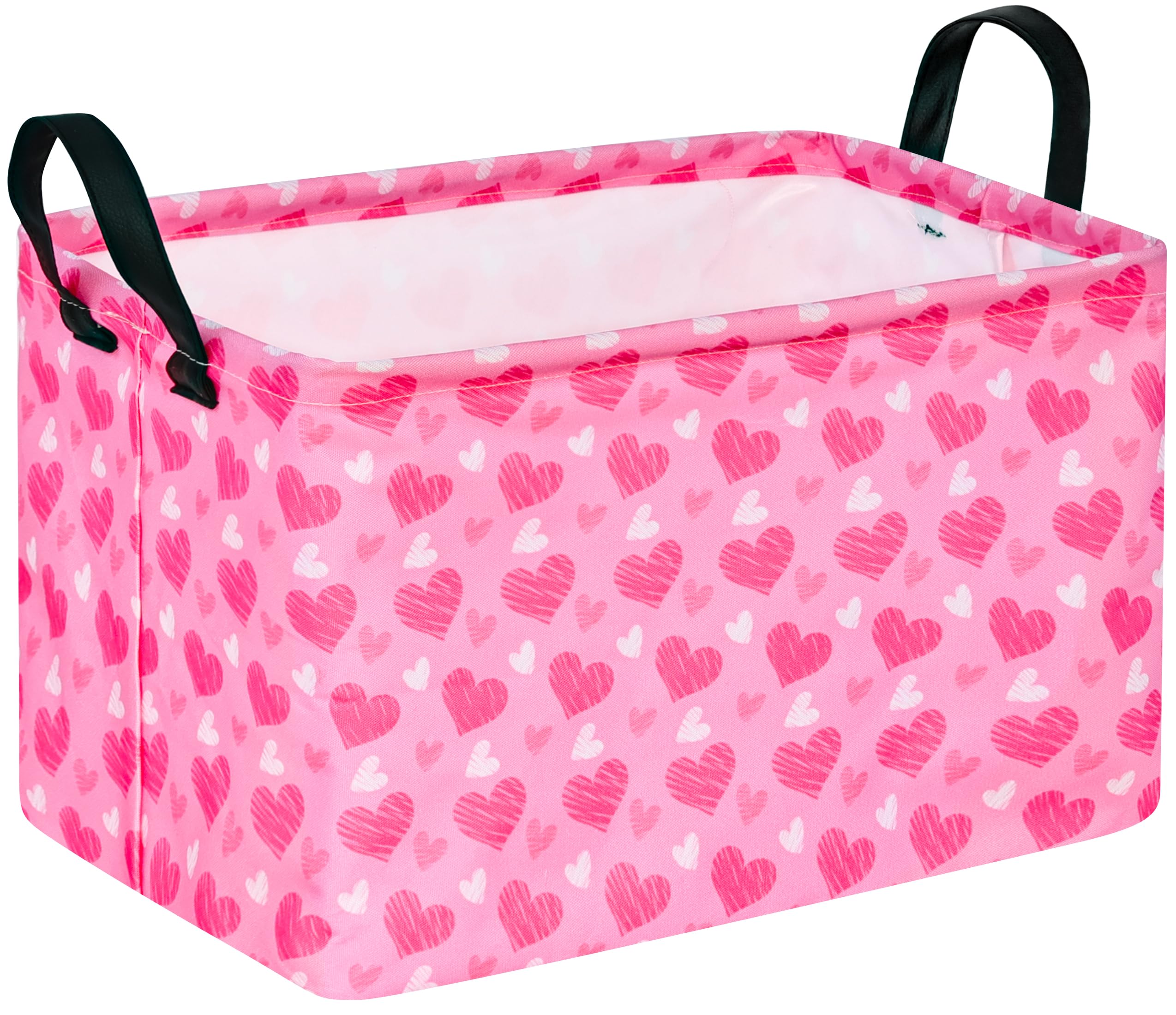 Maizmz Girls Storage Basket Heart Print Storage Cube For Women, Closet Shelf Organizer Bins Empty Gift Basket With Handles Girls