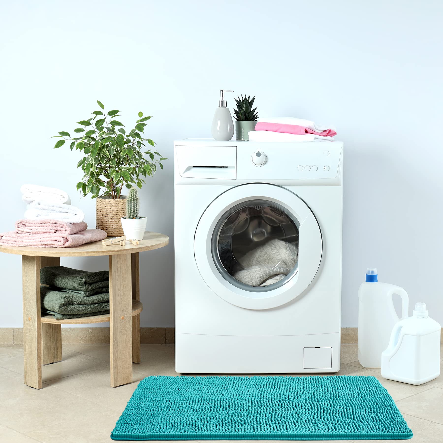 Noahas Bath Rugs 24'' x 48'' Bathroom Rug  Soft Luxury Chenille Bathroom Mats  Non-Slip and Absorbent Throw Rugs for Bath Tub  Plush Microfiber Shower Rug Machine Washable Floor Carpet  Teal Blue