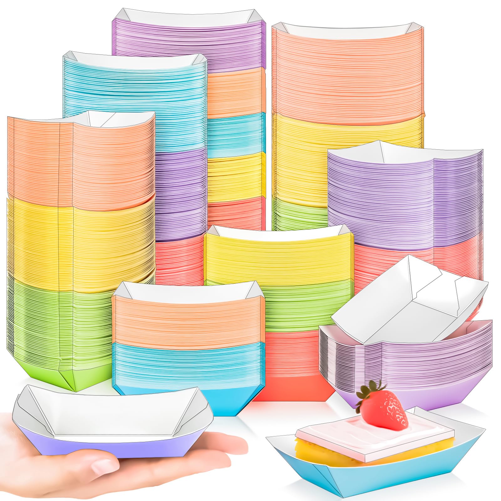MotBach 300 Pack Colorful 1/4Lb Paper Food Boat Trays Disposable Small Paper Boats Plates Containers, 0.25Lb Mini Kraft Food Ser