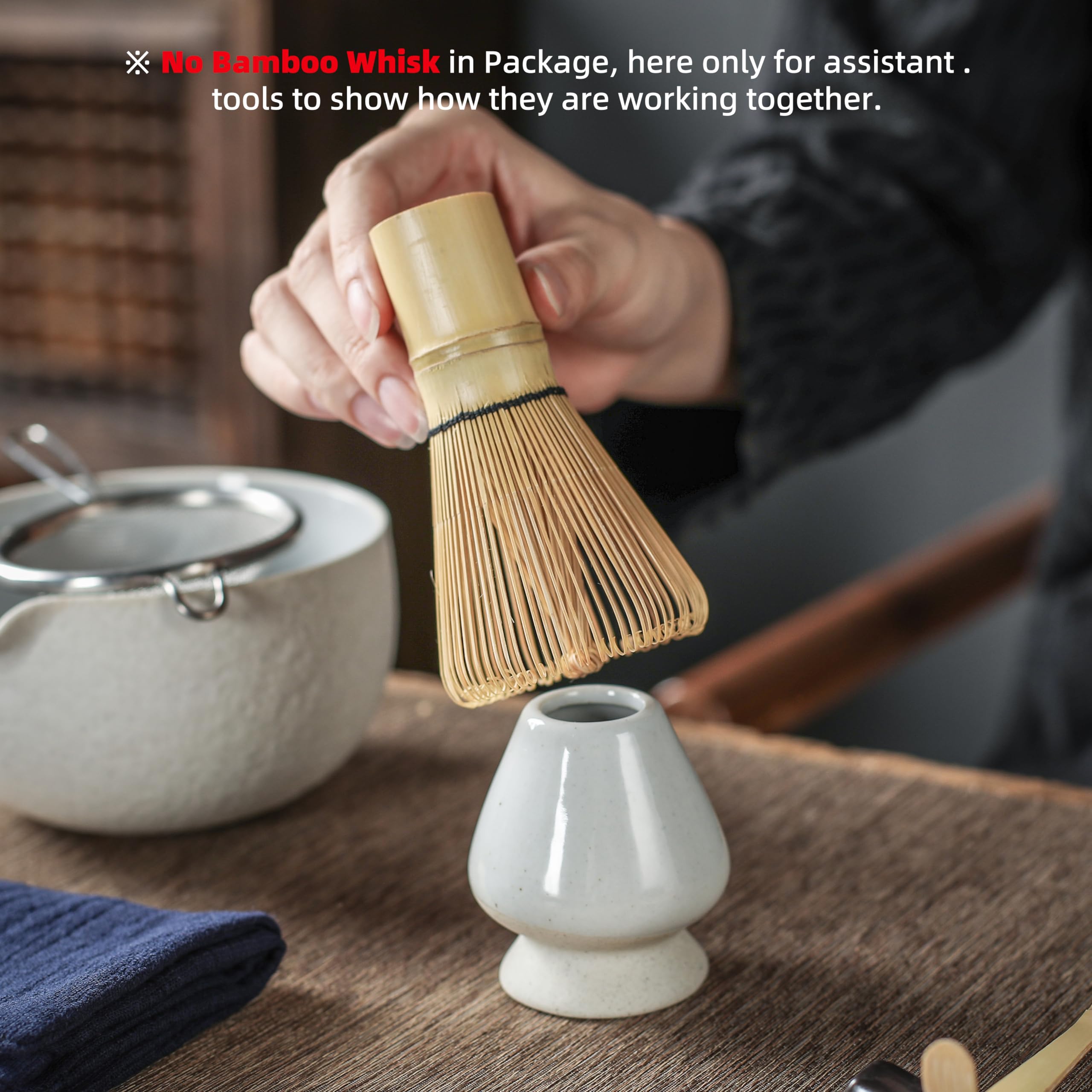 Teanagoo Japanese Natural Rock Texture Matcha Chawan (Pouring Spout) With Whisk Rest, 18 Oz, K13, Lt. Grey, Matcha Tea Bowl, Cer