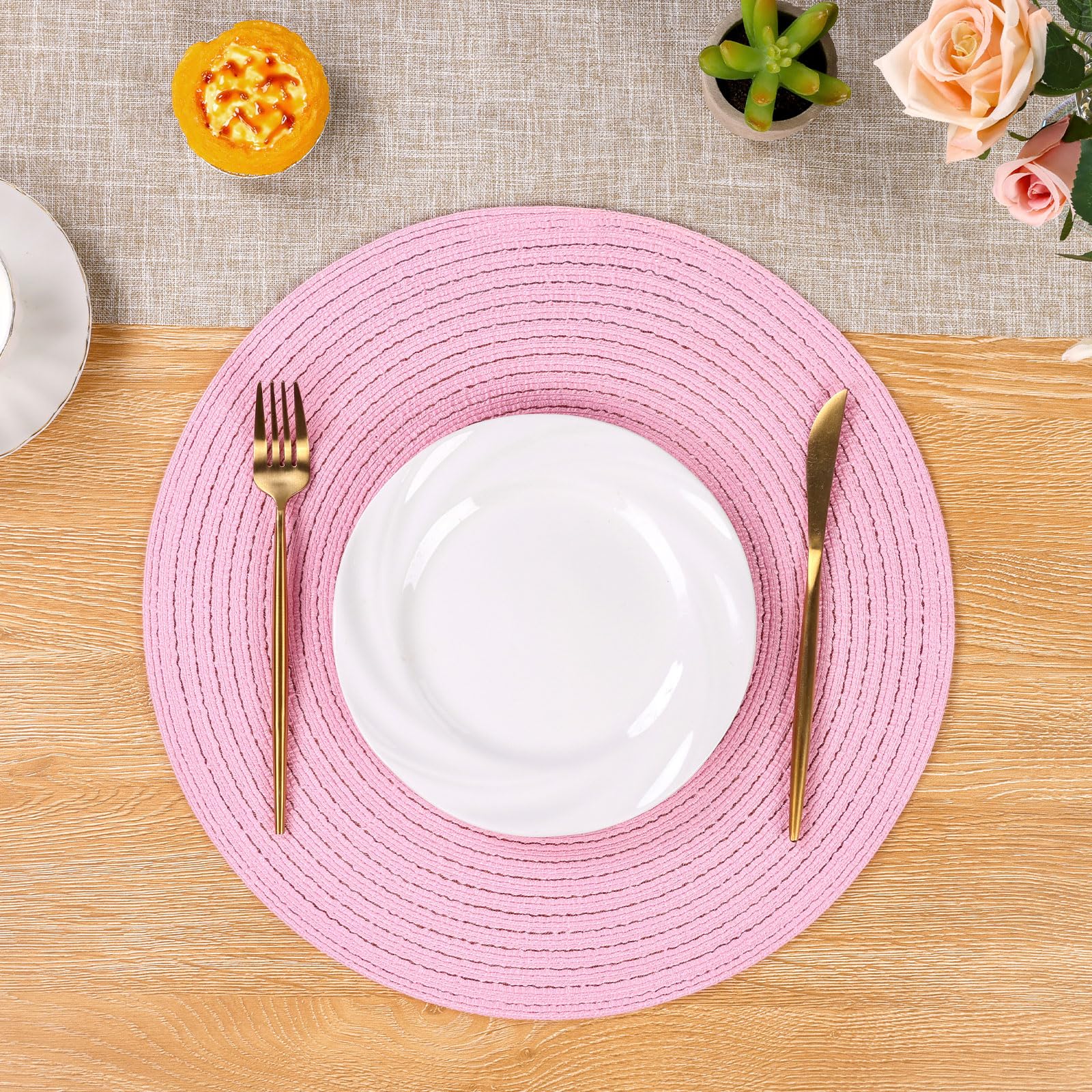 Shacos Round Braided Placemats Set Of 4 Washable 15 Inch Round Table Mats For Dining Table Place Mats Home Wedding Party Decor (