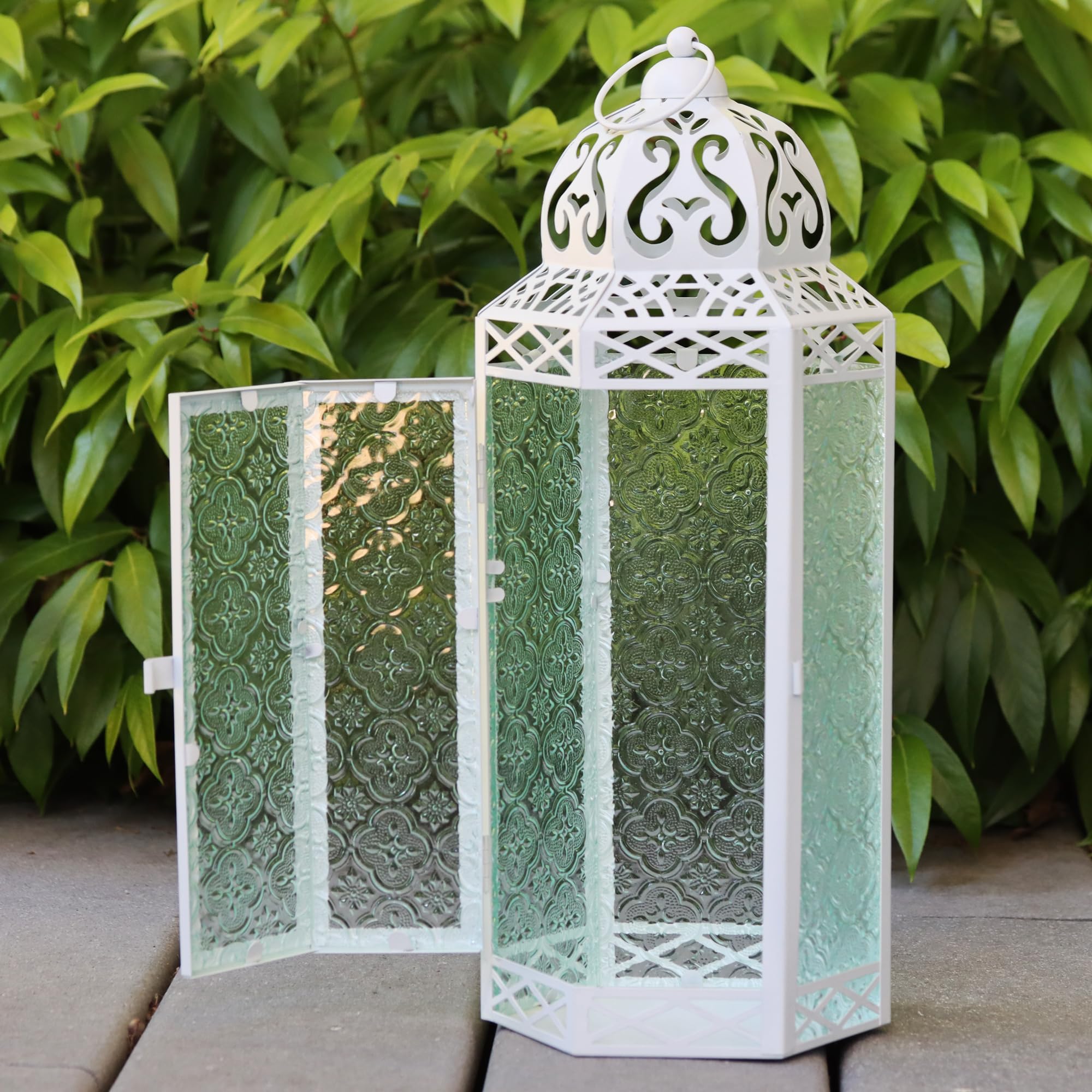 VELA LANTERNS 16 Extra Large Large White Metal Decorative Floor Moroccan Lantern Candle Holder Lamp - Indoor/Outdoor, Home Decor