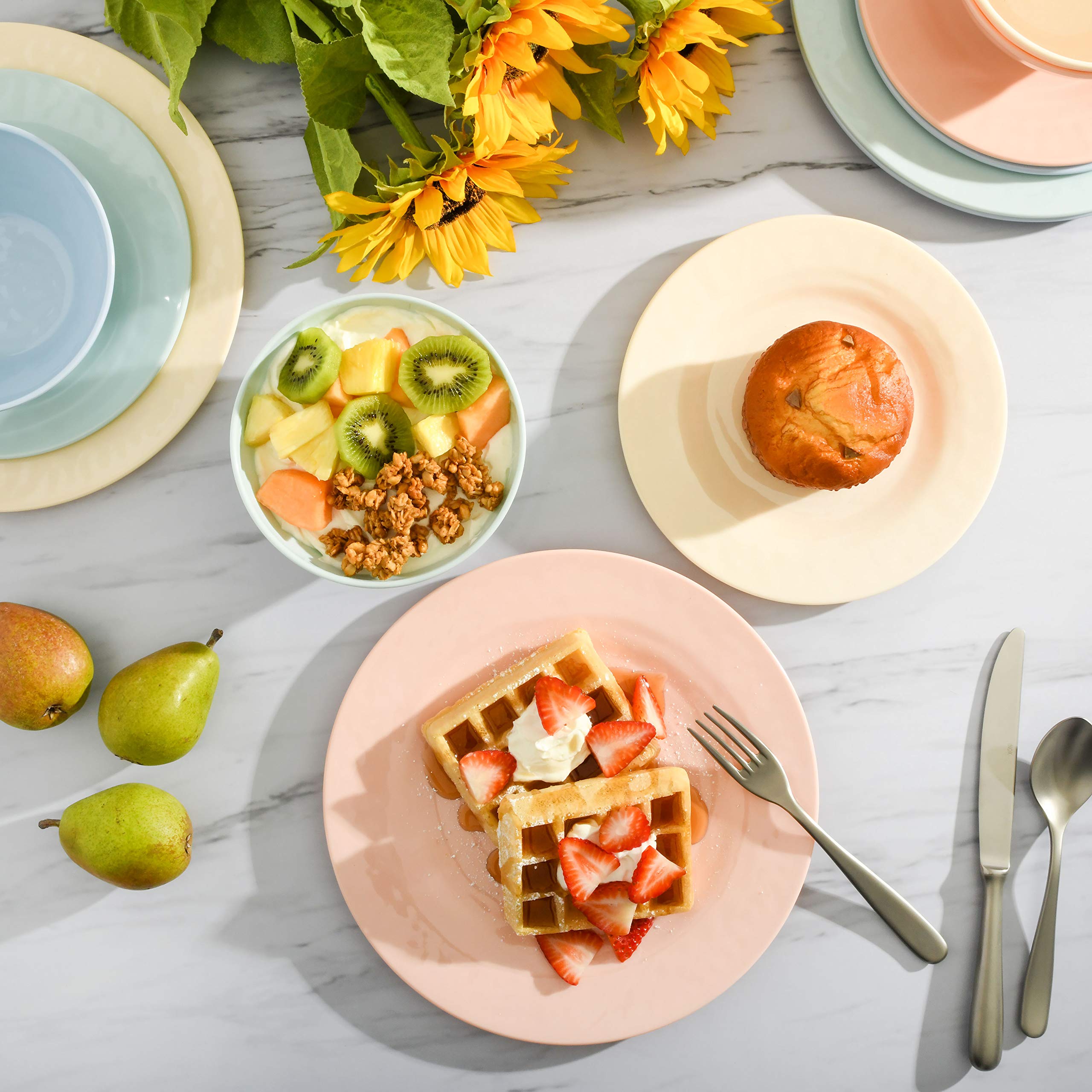 Gibson Home Brist Melamine Plastic Dinnerware Set, Service For Four (12Pcs), Pastels