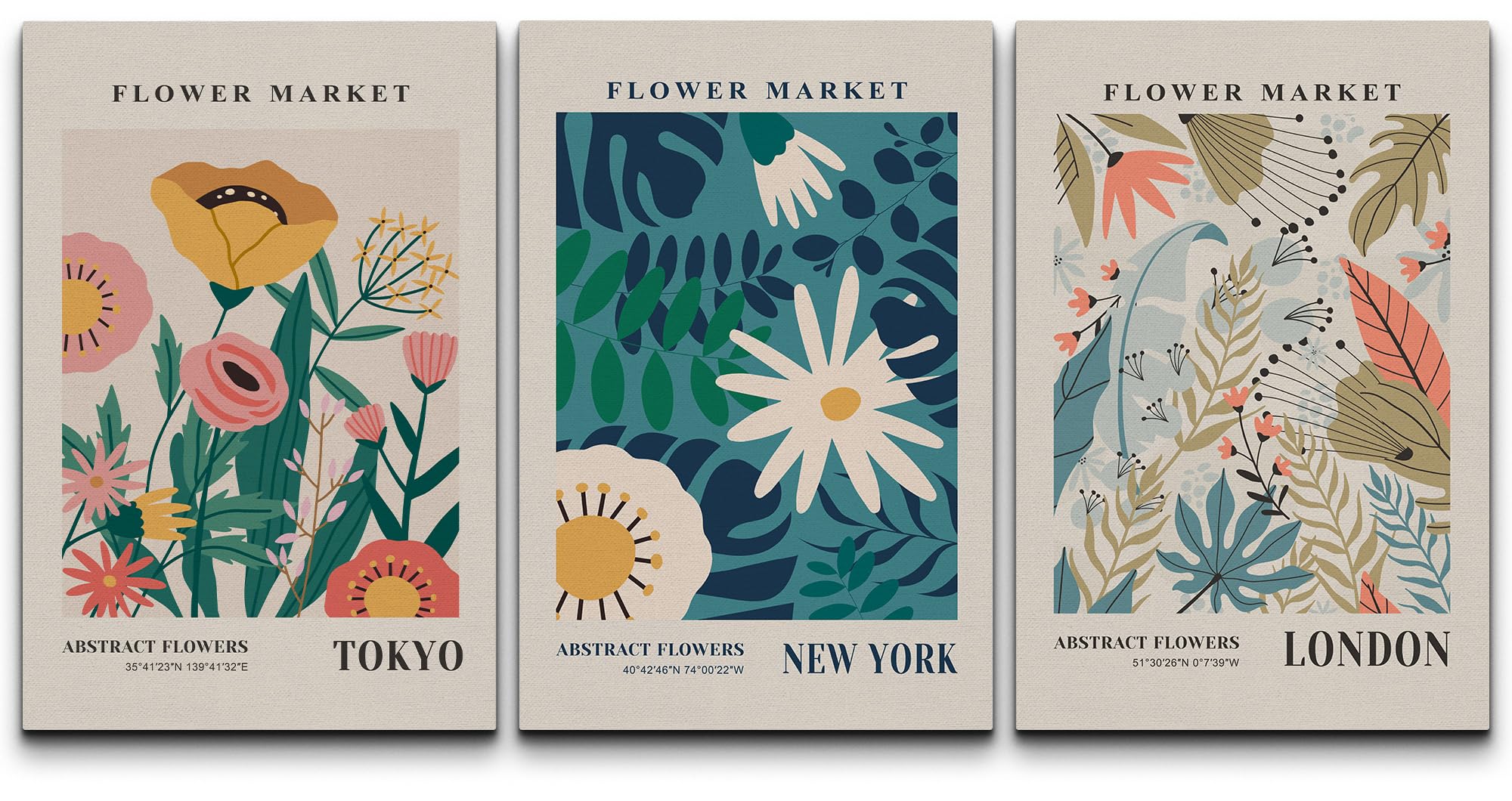 Wall26 Canvas Print Wall Art Set Colorful Flower Market Exhibition Prints Nature Wilderness Illustrations Modern Art Decorative