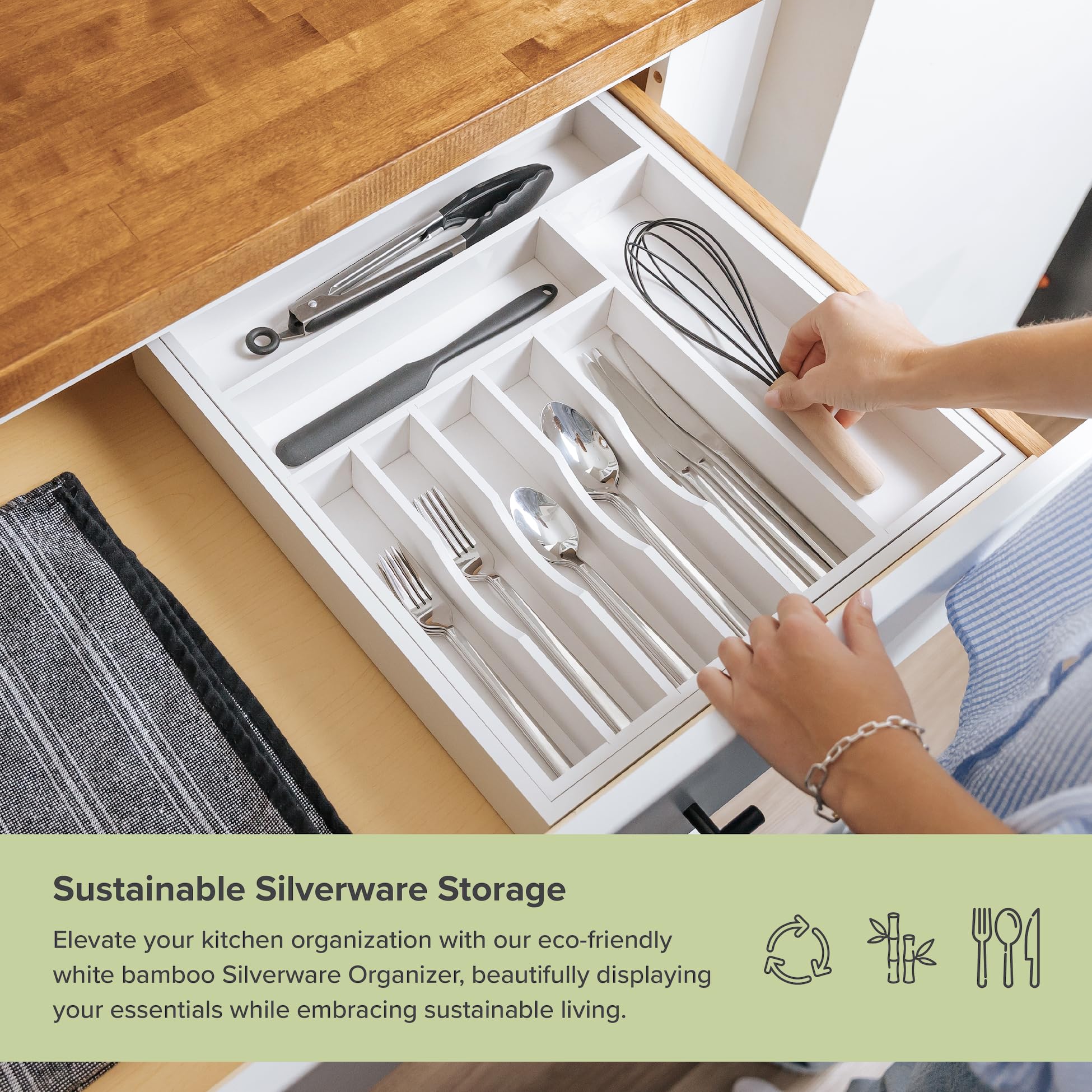 Kitchenedge Premium Silverware, Flatware And Utensil Organizer For Kitchen Drawers, Food-Safe Contract Grade, Expandable From 16