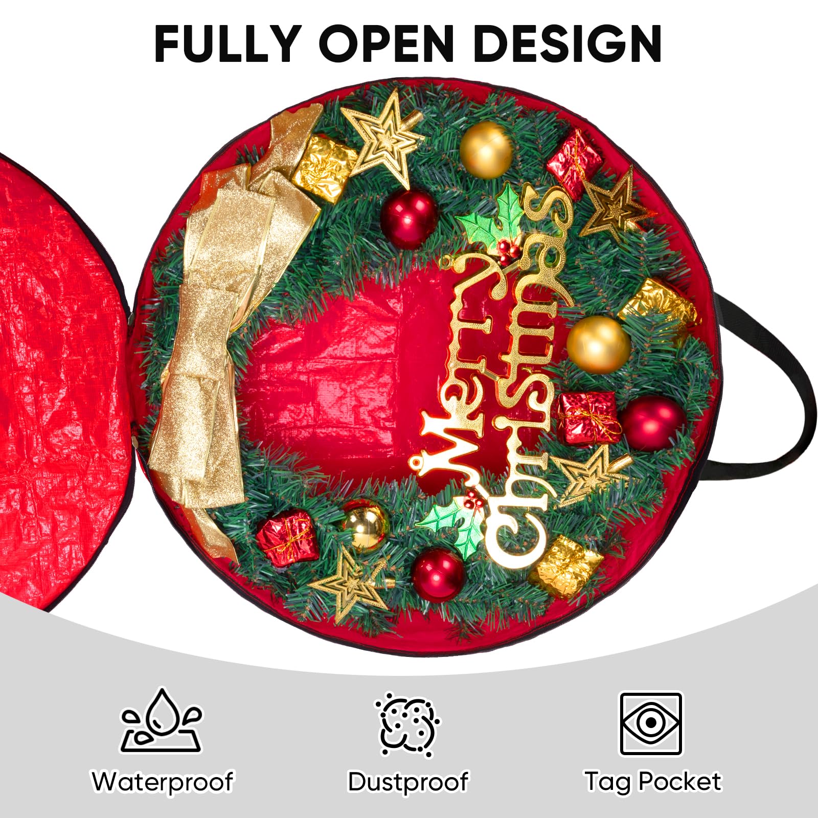 Baleine Wreath Storage Container, 2 Pack Christmas Wreath Storage Bag With Tear Resistant Pe Material And Reinforced Handle For