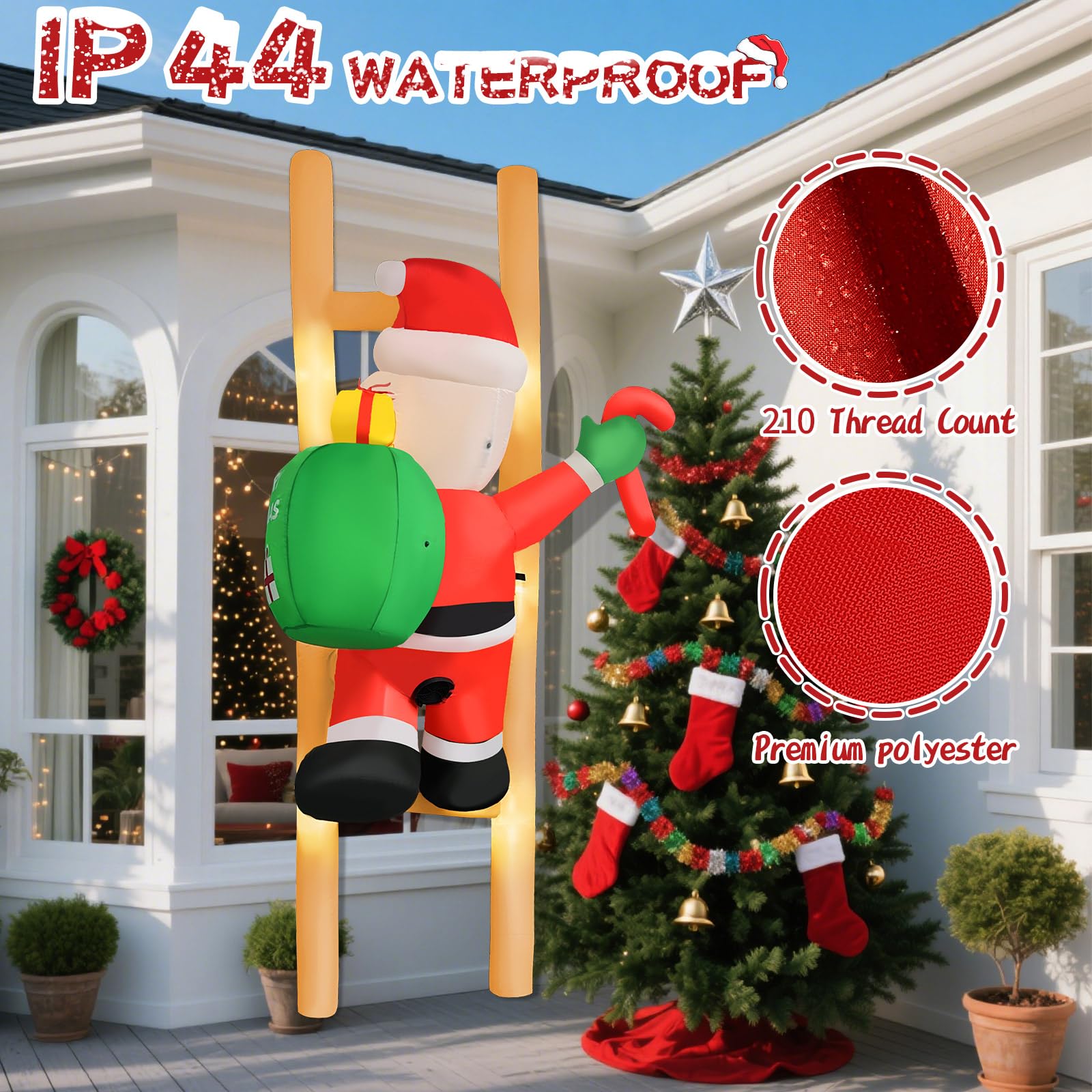 2025 Hanging Christmas Inflatable Santa 8FT Climbing Santa Claus with Gift Bag Inflatables Christmas Outdoor Decoration Xmas San