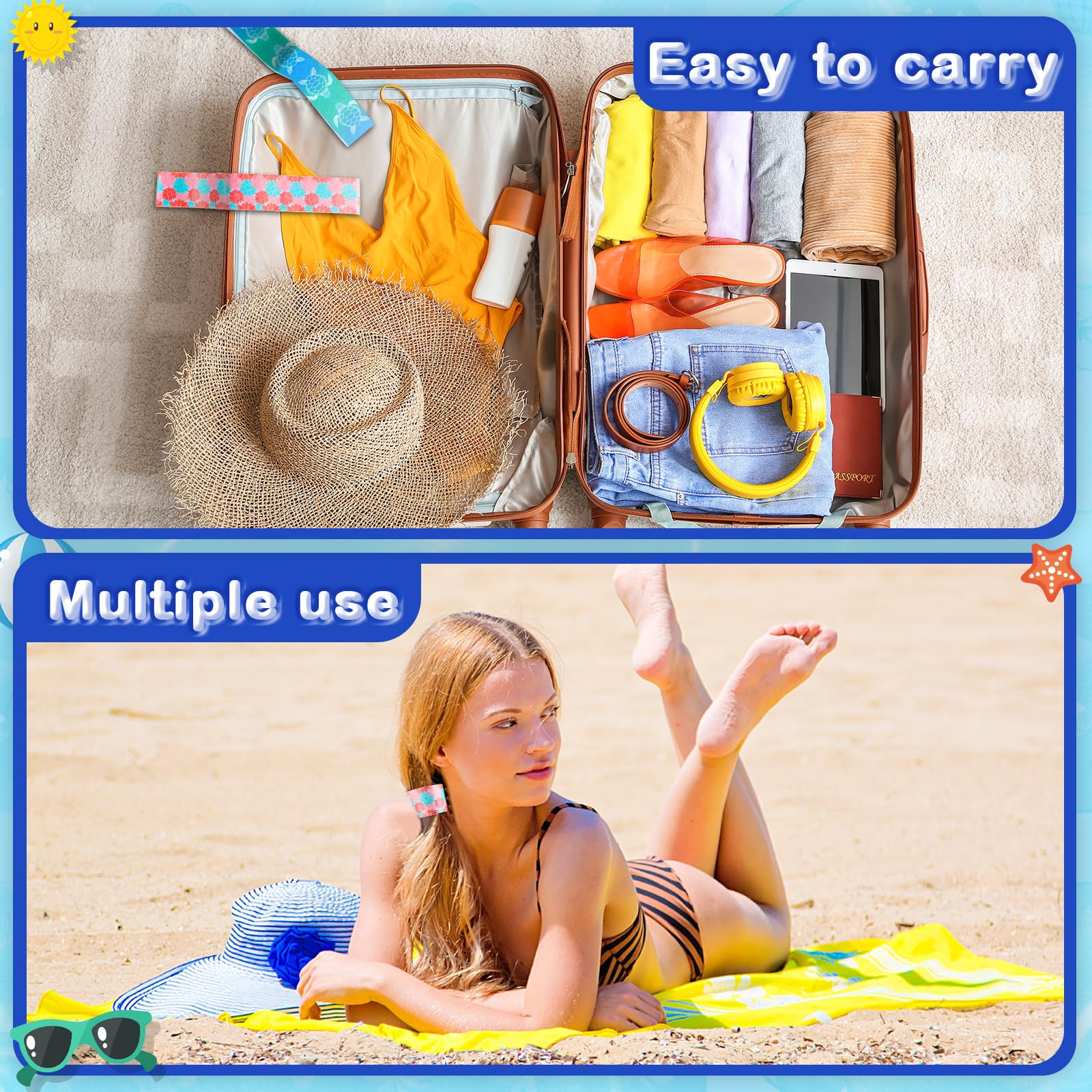 Boao 2 Pack Towel Bands For Beach Chairs Cruise Towel Clips For Lounge Beach Pool Chairs Towel Strap Holder Elastic Windproof Be