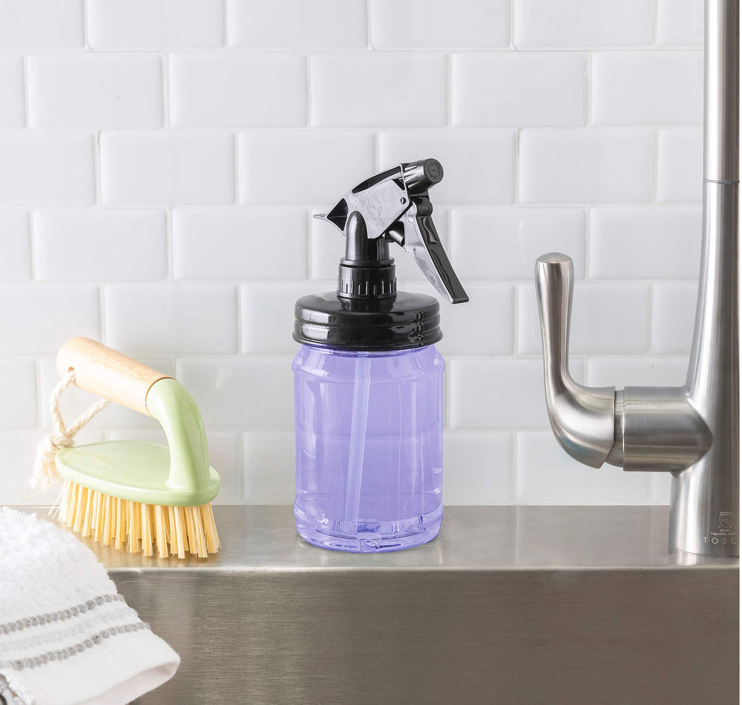 Jarmazing Products Mason Jar Sprayer - Black - With 16 Ounce Plastic Mason Jar - Two Pack!