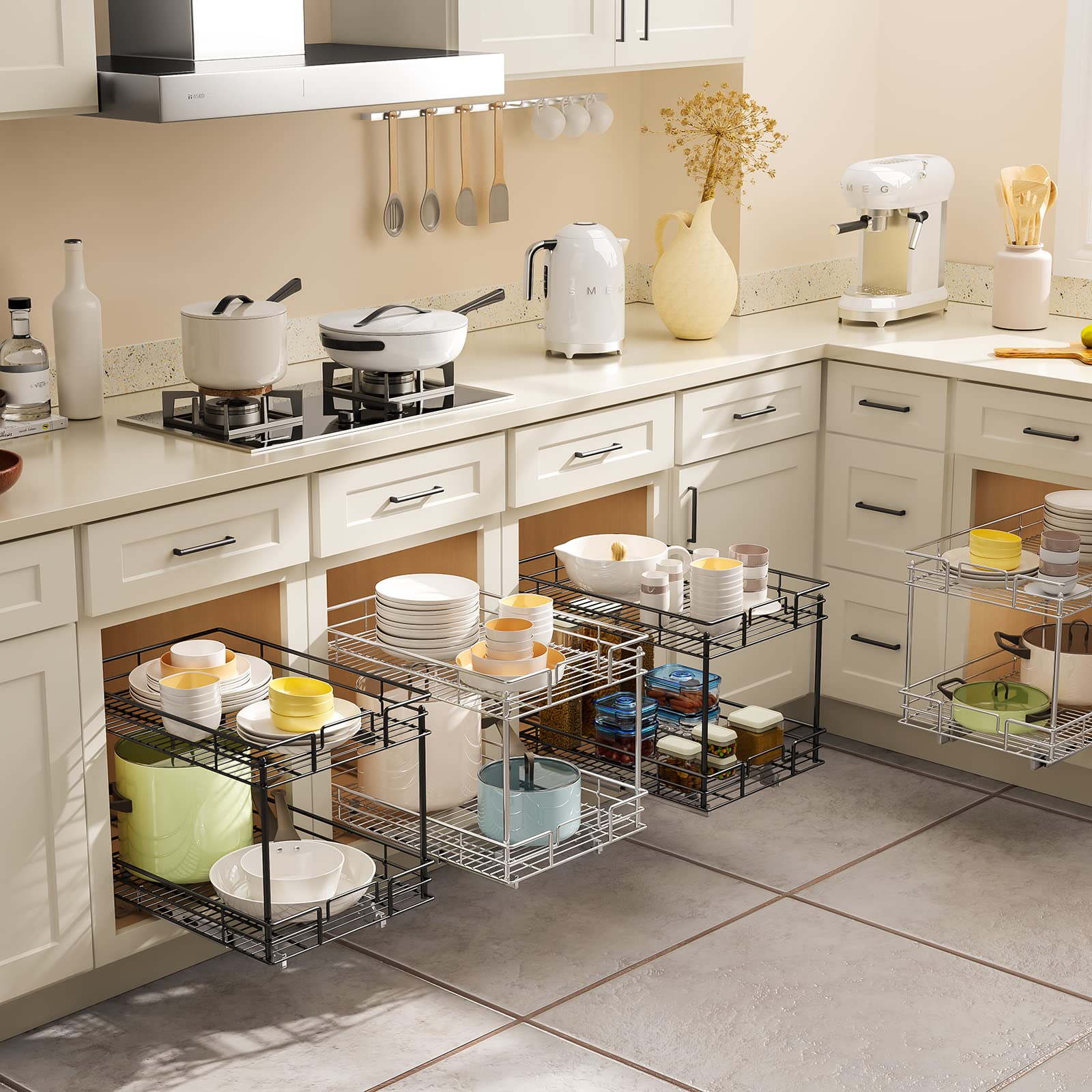 Roomtec Pull Out Cabinet Organizer, Kitchen Cabinet Organizer And Storage 2-Tier Cabinet Pull Out Shelves For Kitchen,Under Sink