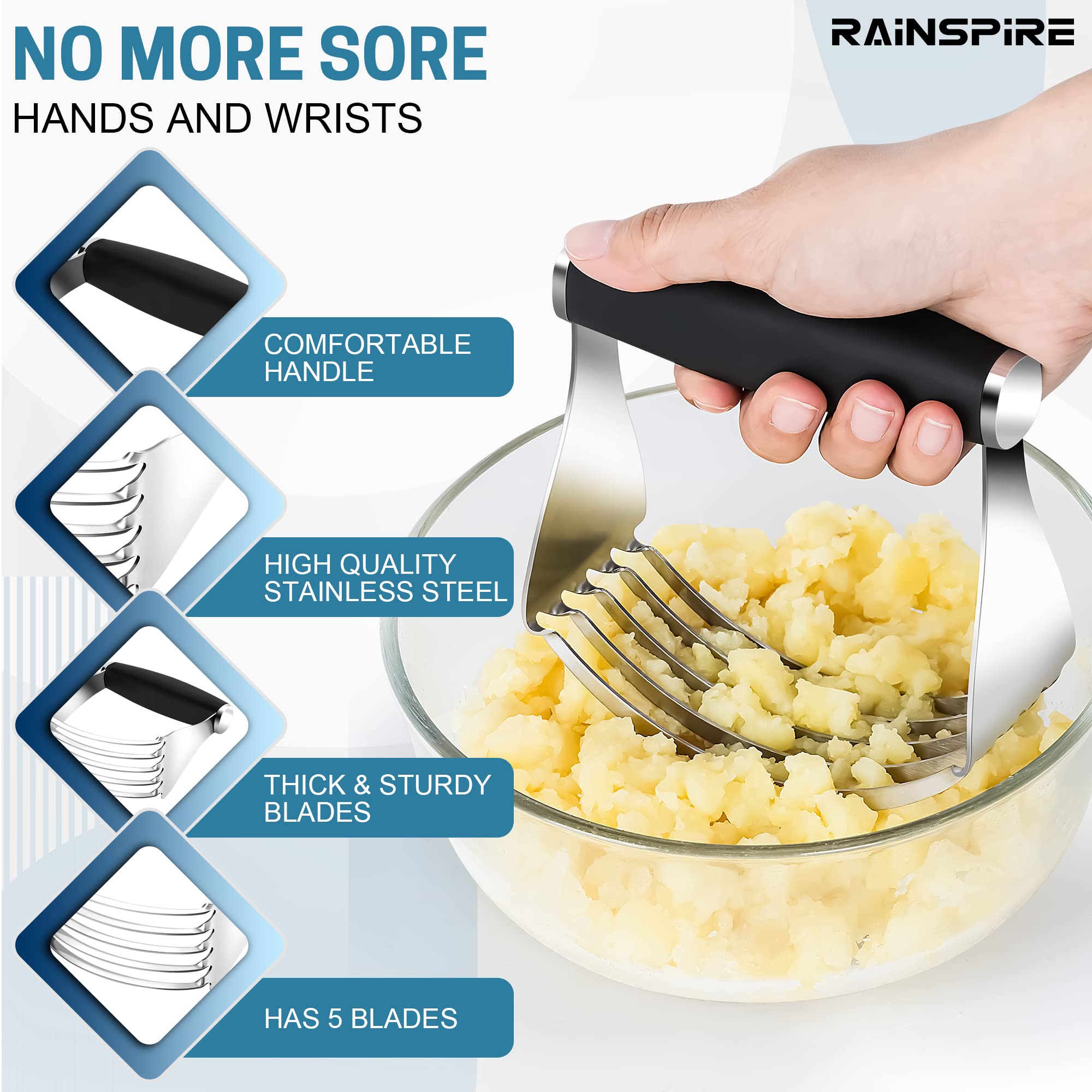 Rainspire Pastry Cutter For Baking, Heavy Duty Pastry Blender Stainless Steel, Thick Sharp Blades Dough Blender, Dough Cutter Bu