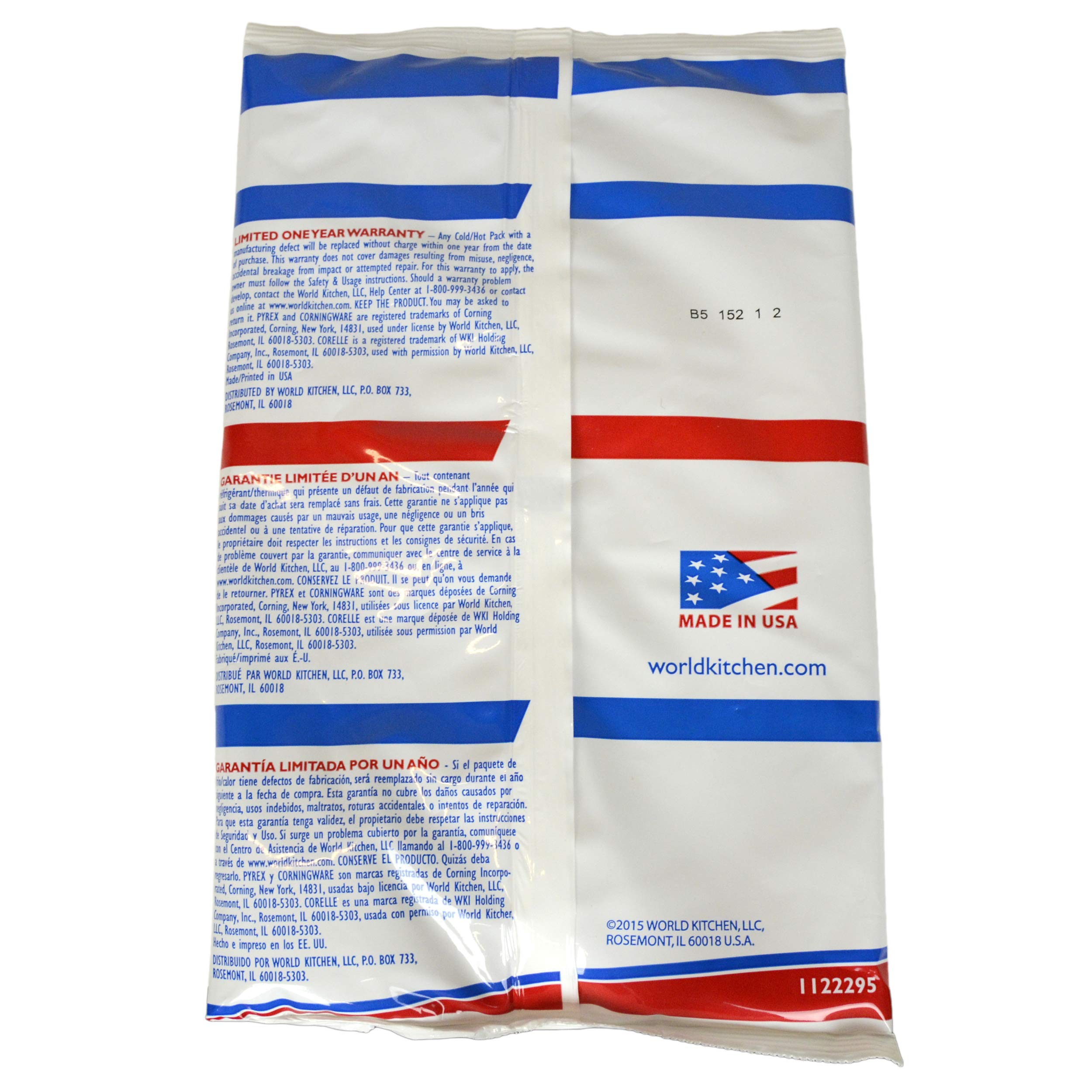 Pyrex Portable Hot & Cold Pack Combo - Large, 11-1/2" x 7", Plastic, White with Red and Blue Stripes, Model 1081011