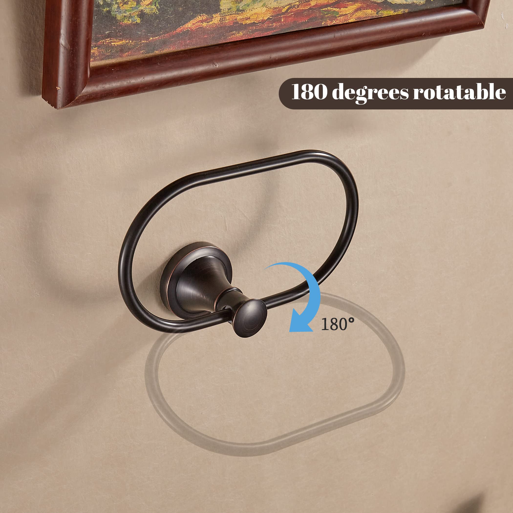 Wolibeer Bronze Towel Holder, Oil Rubbed Oval Hand Towel Ring Wall Mount Farmhouse Towel Hanger Rustic Towel Rack Stainless Stee