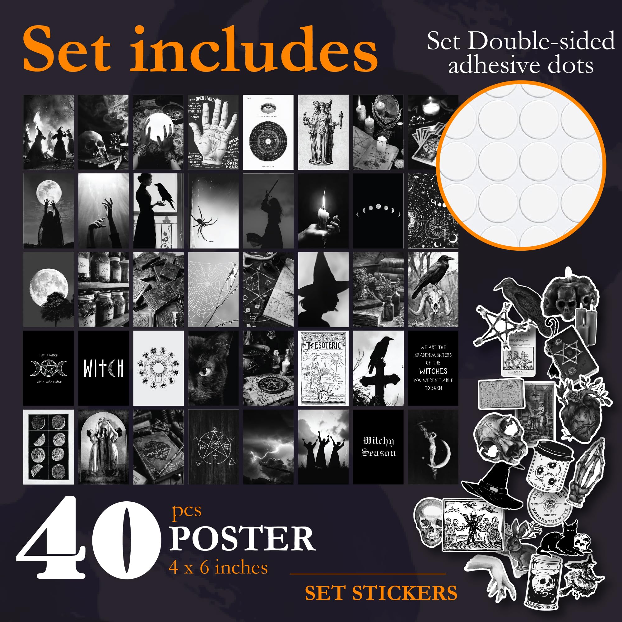 97 Decor Witchy Wall Decor - 40 Pcs Gothic Wall Decor For Bedroom, Dark Goth Wall Collage Kit, Creepy Witch Decor Aesthetic Post