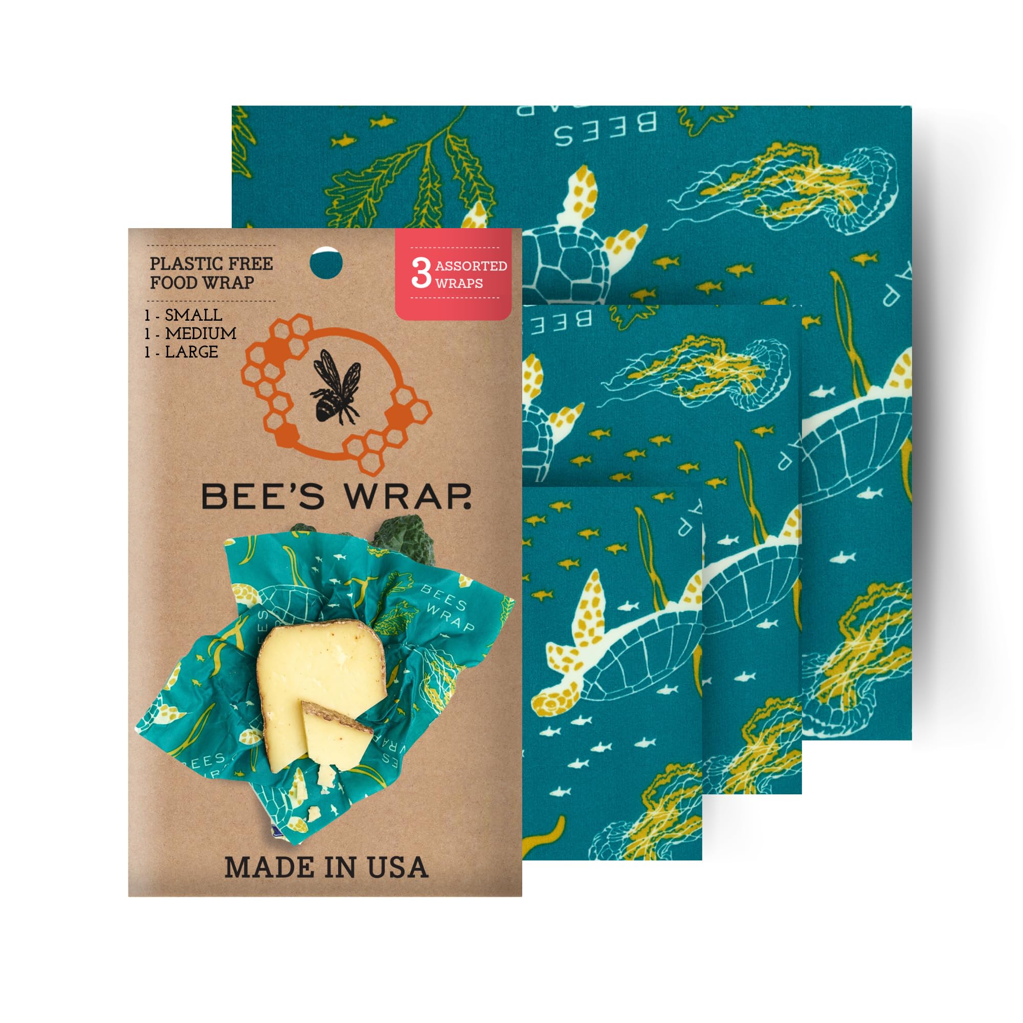 Bee'S Wrap Reusable Beeswax Food Wraps Made In The Usa, Eco Friendly Beeswax Wraps For Food, Sustainable Organic Cotton Wraps, A