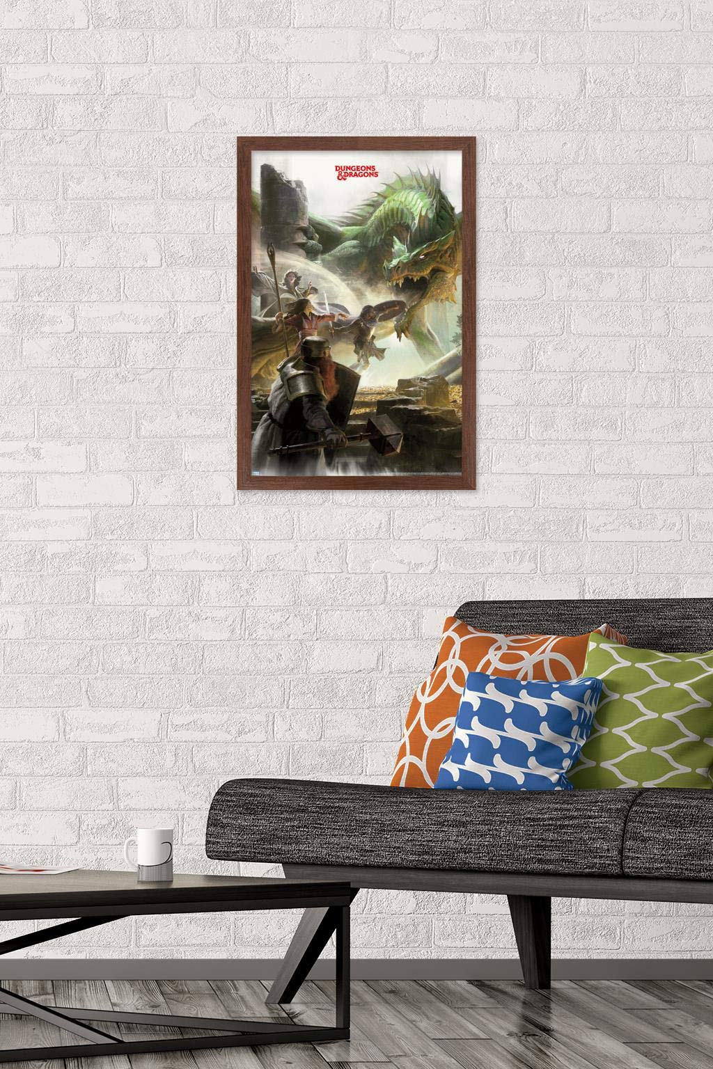 Trends International Dungeons and Dragons Adventure Wall Poster, 14.725" x 22.375", Mahogany Framed Version, Model FR18568MAH14X22
