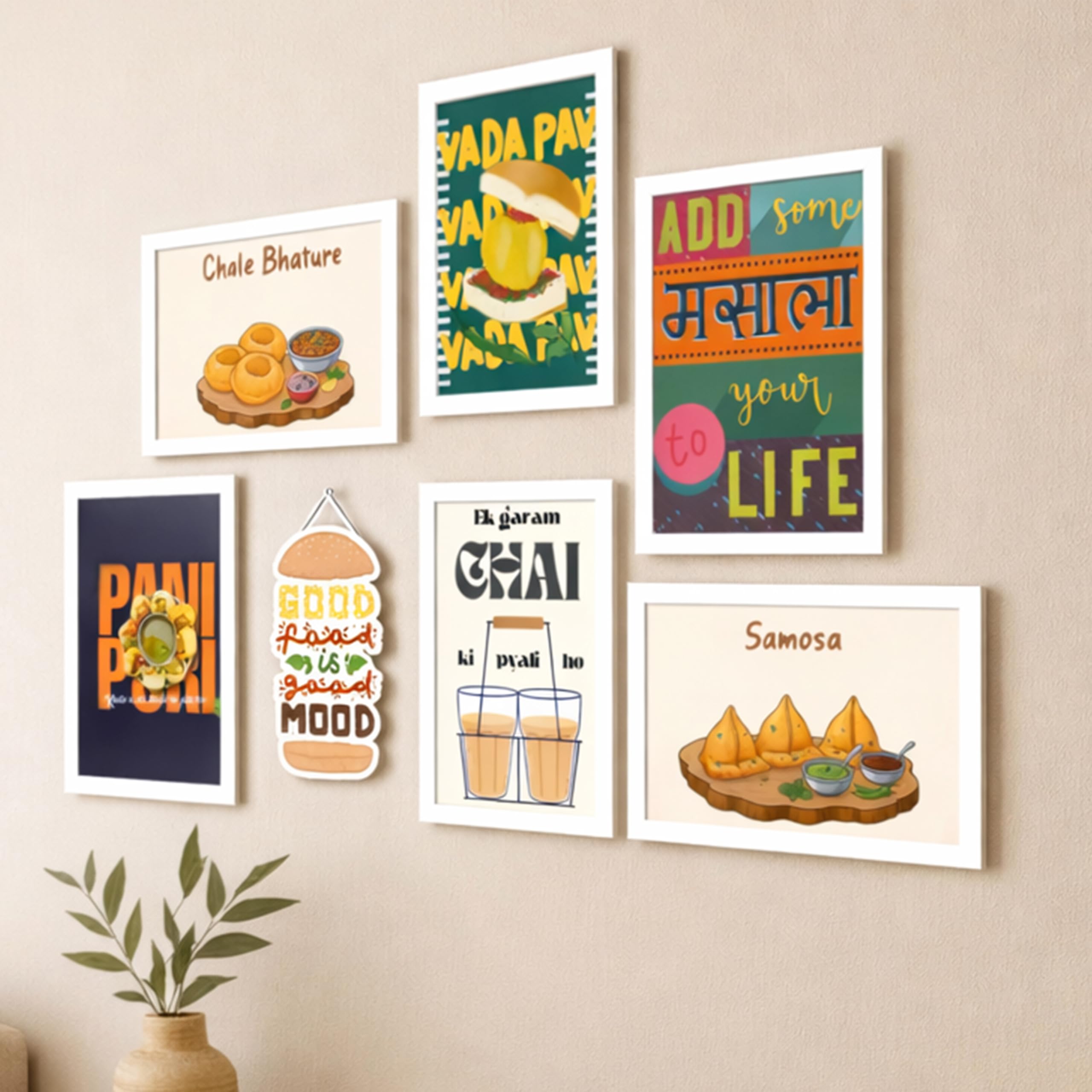 Indian Street Food Kitchen Framed Wall Art Painting Desi Food Illustrations & Quotes Painting With Frame For Kitchen, Restaurant