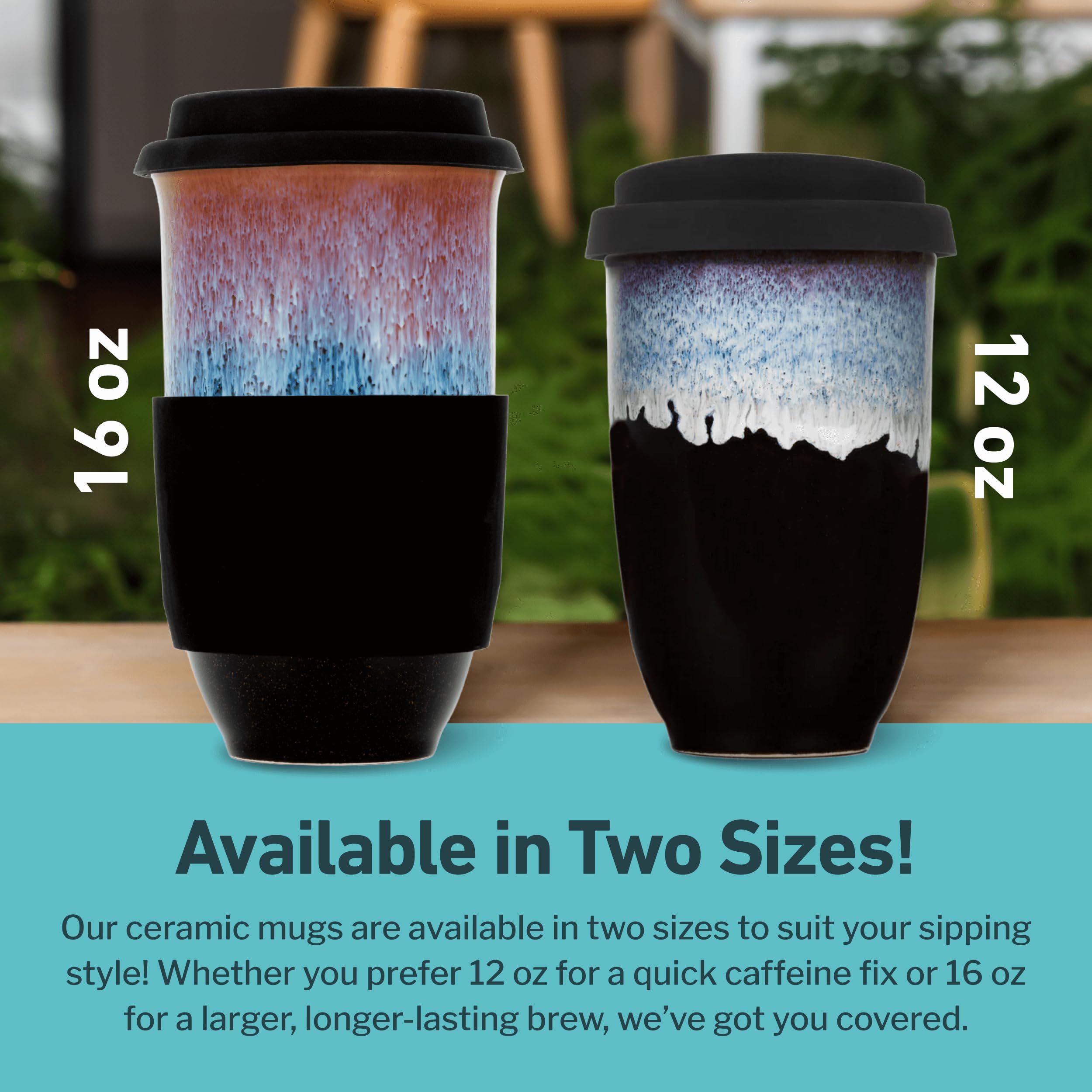 NOVA CERAMICS Coffee Tumbler - Travel Mug - On the Go Coffee Mug - Microwave & Dishwasher Safe Green Coffee Tumbler - Gifts For