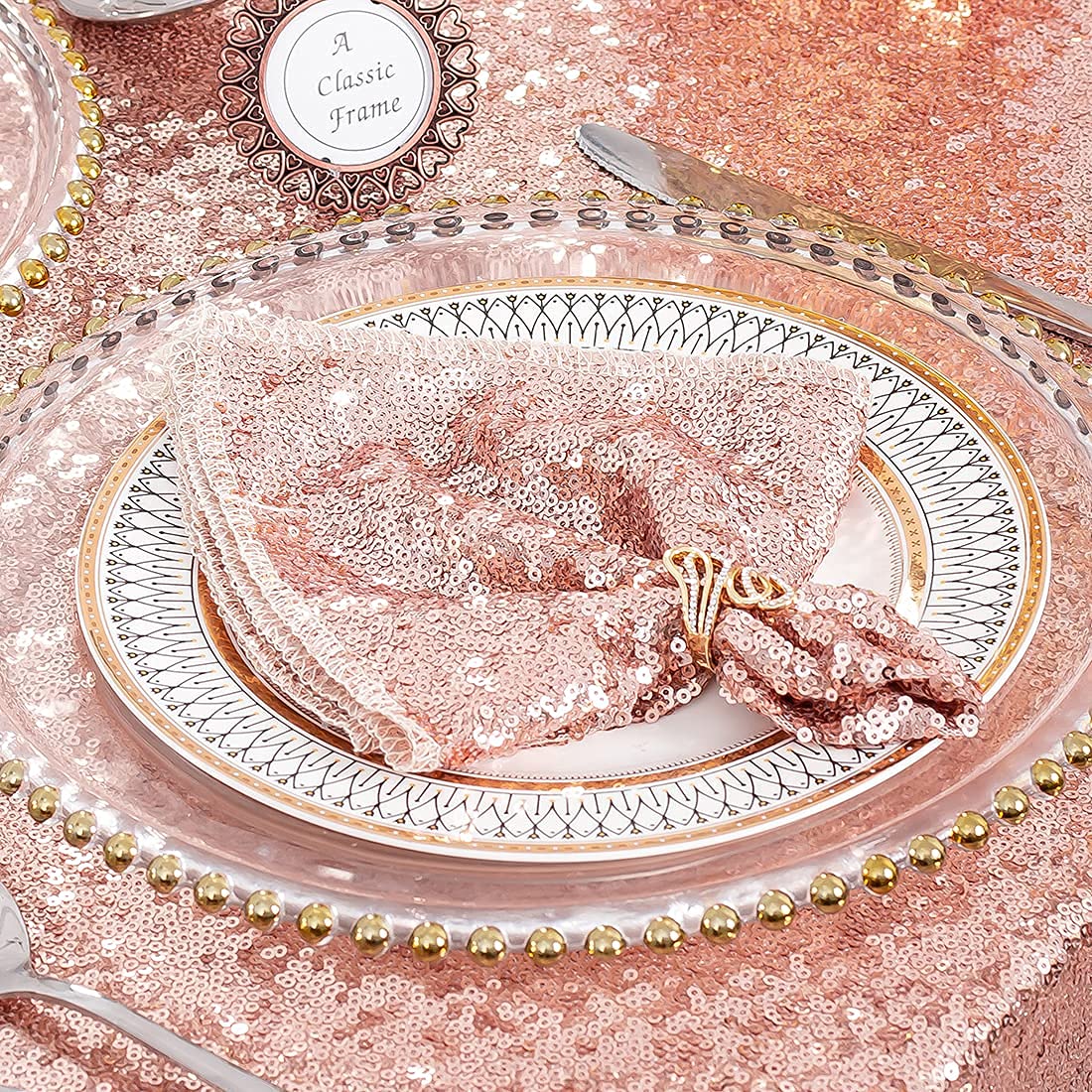 Juya Delight 12 Pcs Sequin Napkins Rose Gold,12 ''X12 '' Glitter Dinner Cloth Napkins For Restaurant, Bistro, Wedding, Thanksgiv