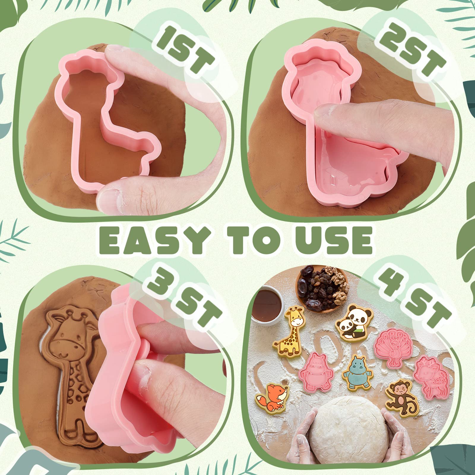 16 Pcs Animal Cookie Cutters With Plunger Stamps Set 3D Animal Shape Cookie Cutters Animal Embossing Cutter For Biscuit Fondant