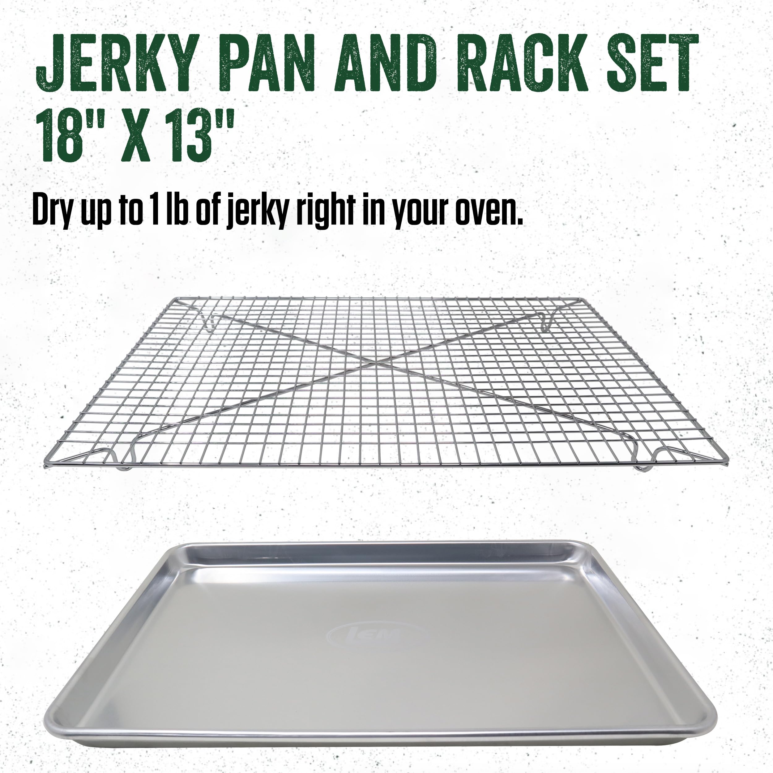 Lem Products 18'' By 13'' Jerky Pan And Rack Set, Prepare And Make Jerky, Chrome Rack And Aluminum Pan