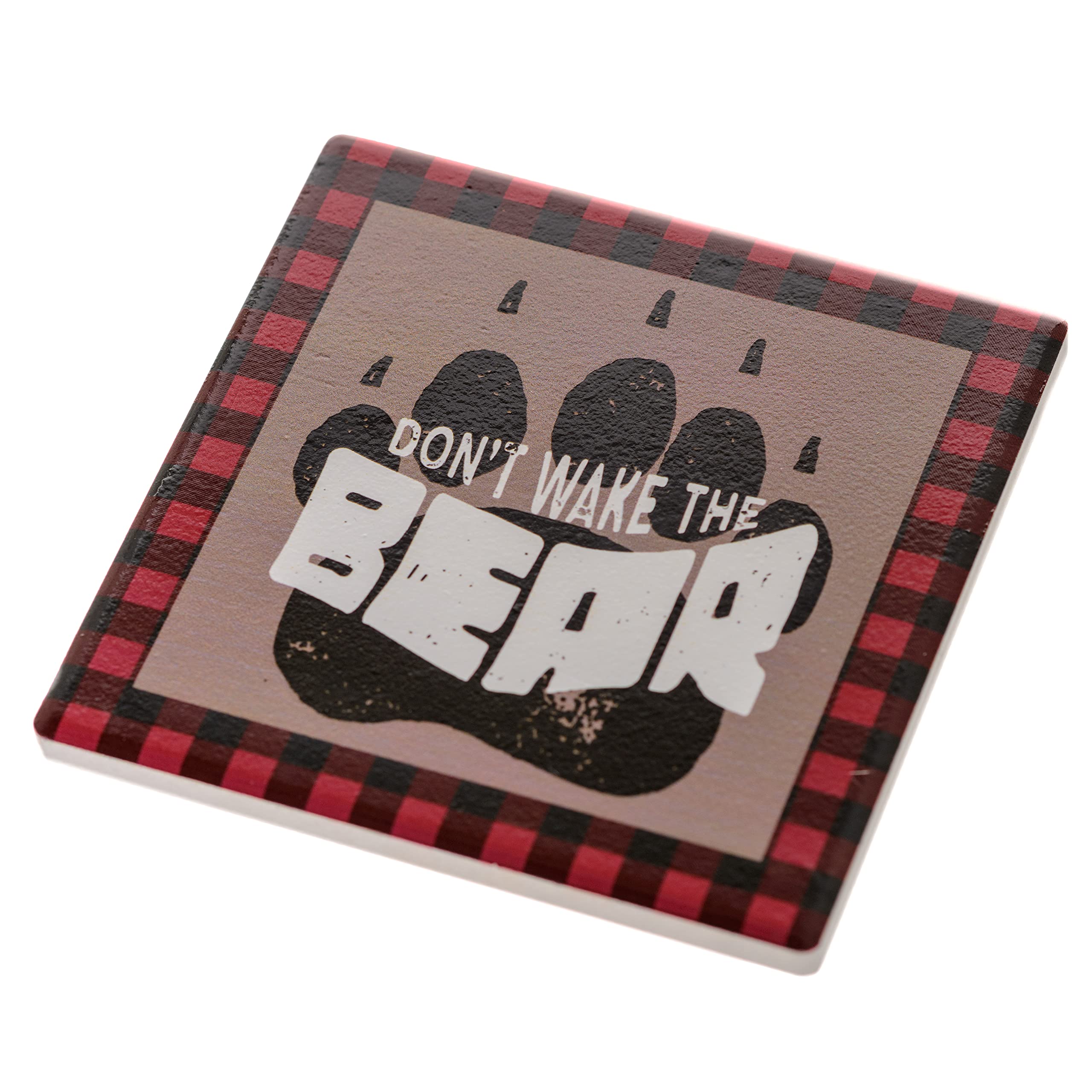 Pine Ridge Black Bear Buffalo Plaid Coasters For Drinks - Welcome To The Cabin And Dont Wake The Bear Design With Cork Pads Coas