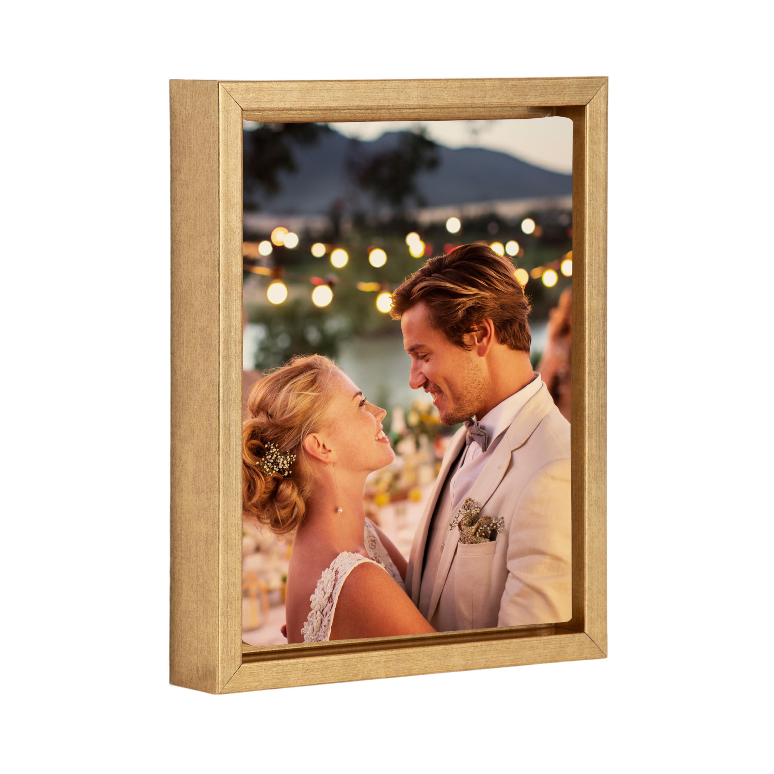 Kate And Laurel Custom Printed Framed Canvas Wall Art, 8X10 Bright Gold, Sylvie Personal Canvas Print With Your Photo For Bedroo