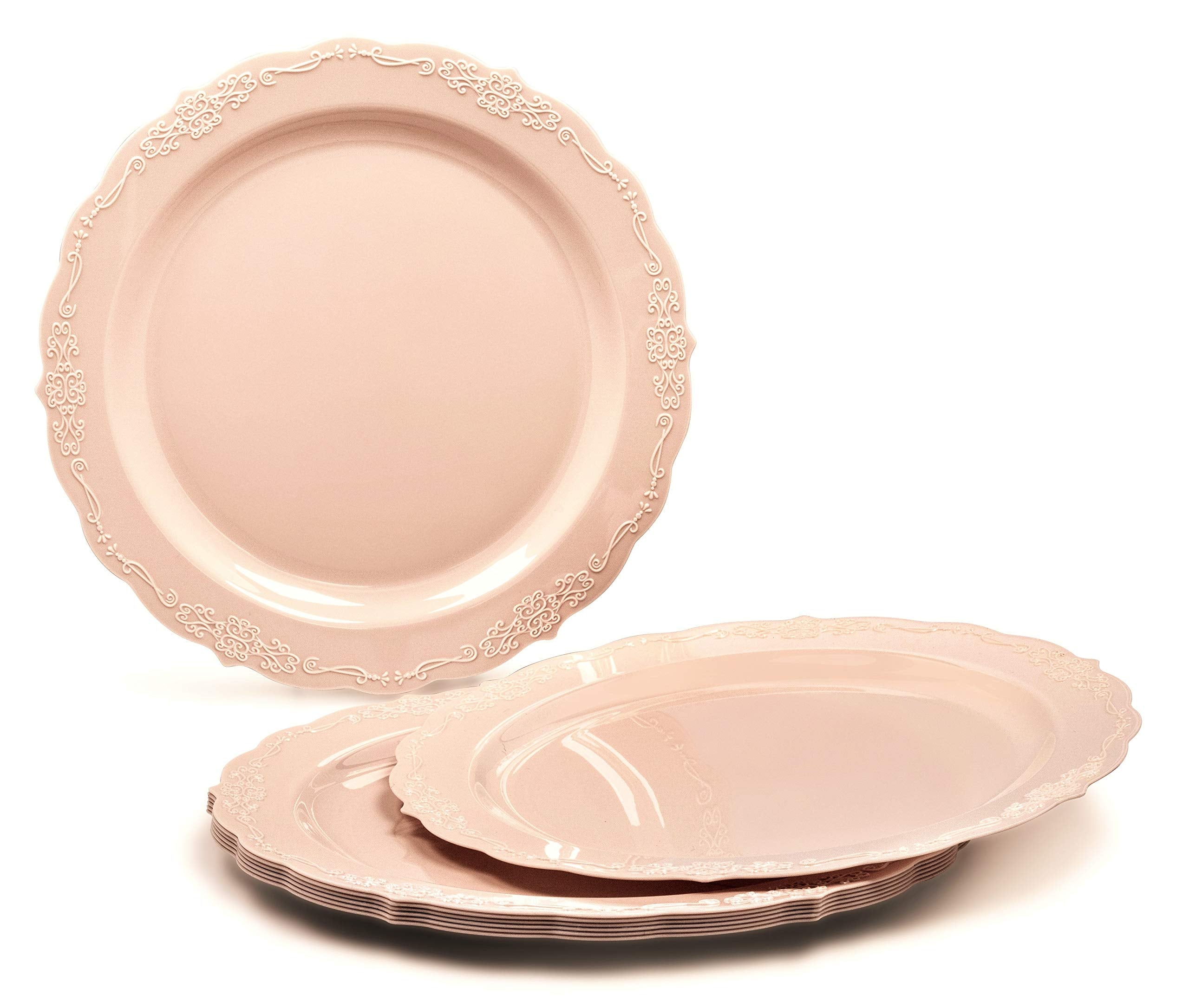 ' OCCASIONS '' 960 Piece set (120 Guests)-Vintage Wedding Party Disposable Plastic Plates & cutlery -120 x 10'' + 120 x 7.5'' + Silverware + Cups + Napkins (Verona Blush Pink/Antique Rose)