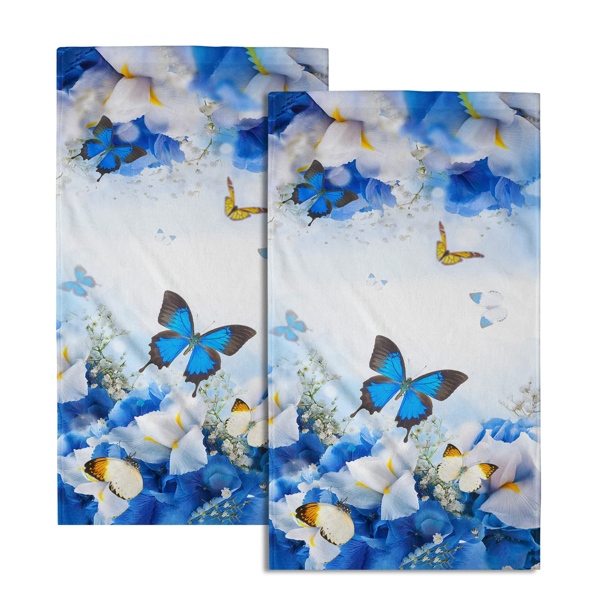 Giwawa Blue Butterfly Hand Towels Spring Flowers Kitchen Dish Towels Set Of 2 Soft Absorbent Fingertip Towel For Bathroom Spa Gy